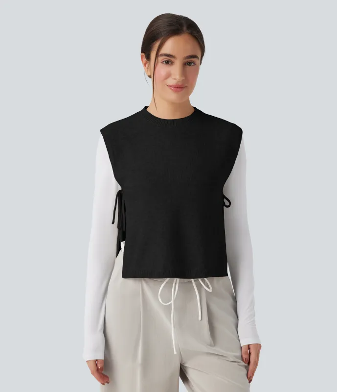 Halara Chaleco de oficina con cuello redondo y corbata - Black - XL sold by Halara