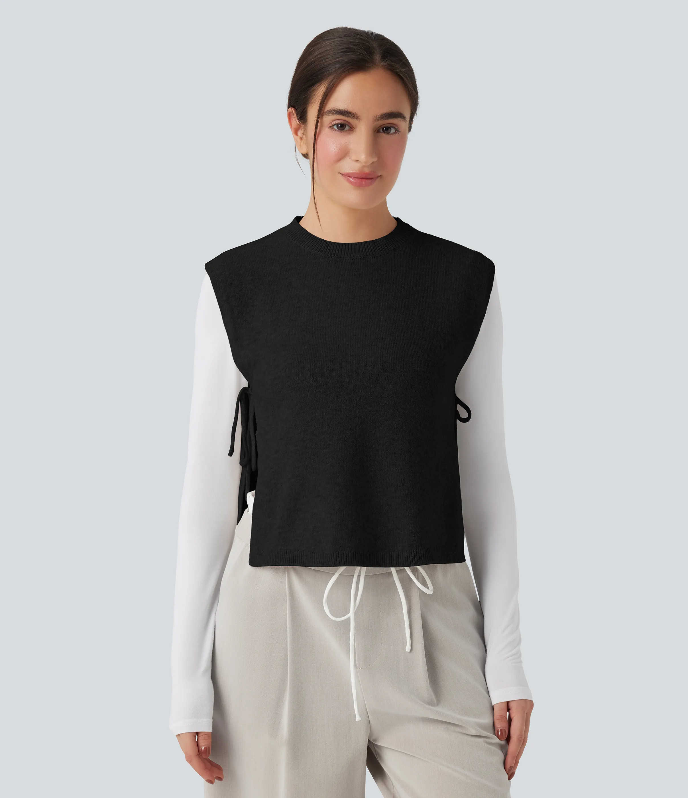 Halara Chaleco de oficina con cuello redondo y corbata - Black - XL sold by Halara