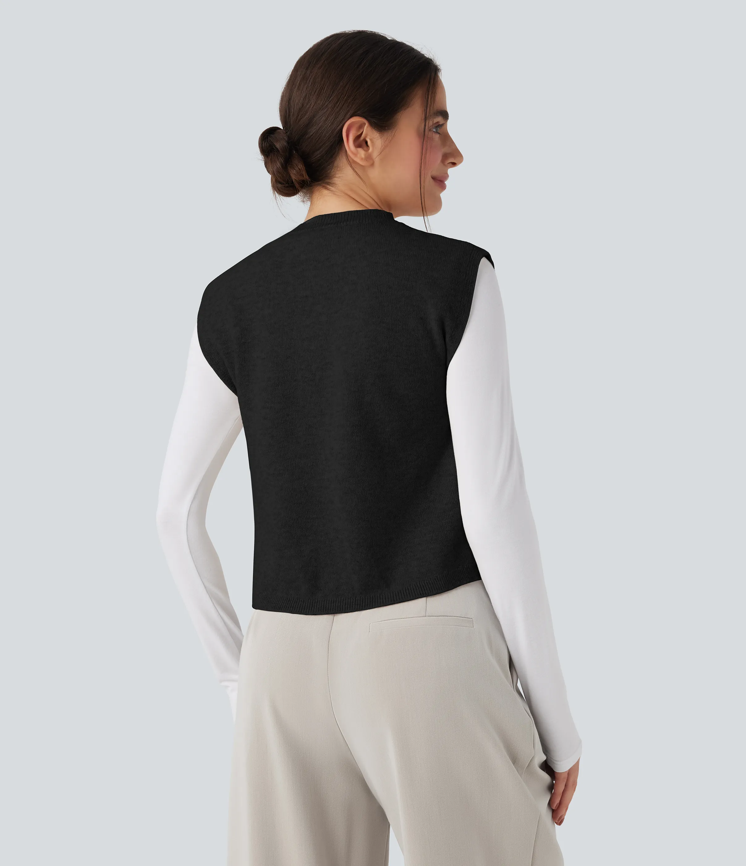 Halara Chaleco de oficina con cuello redondo y corbata - Black - XL sold by Halara product image thumbnail 3