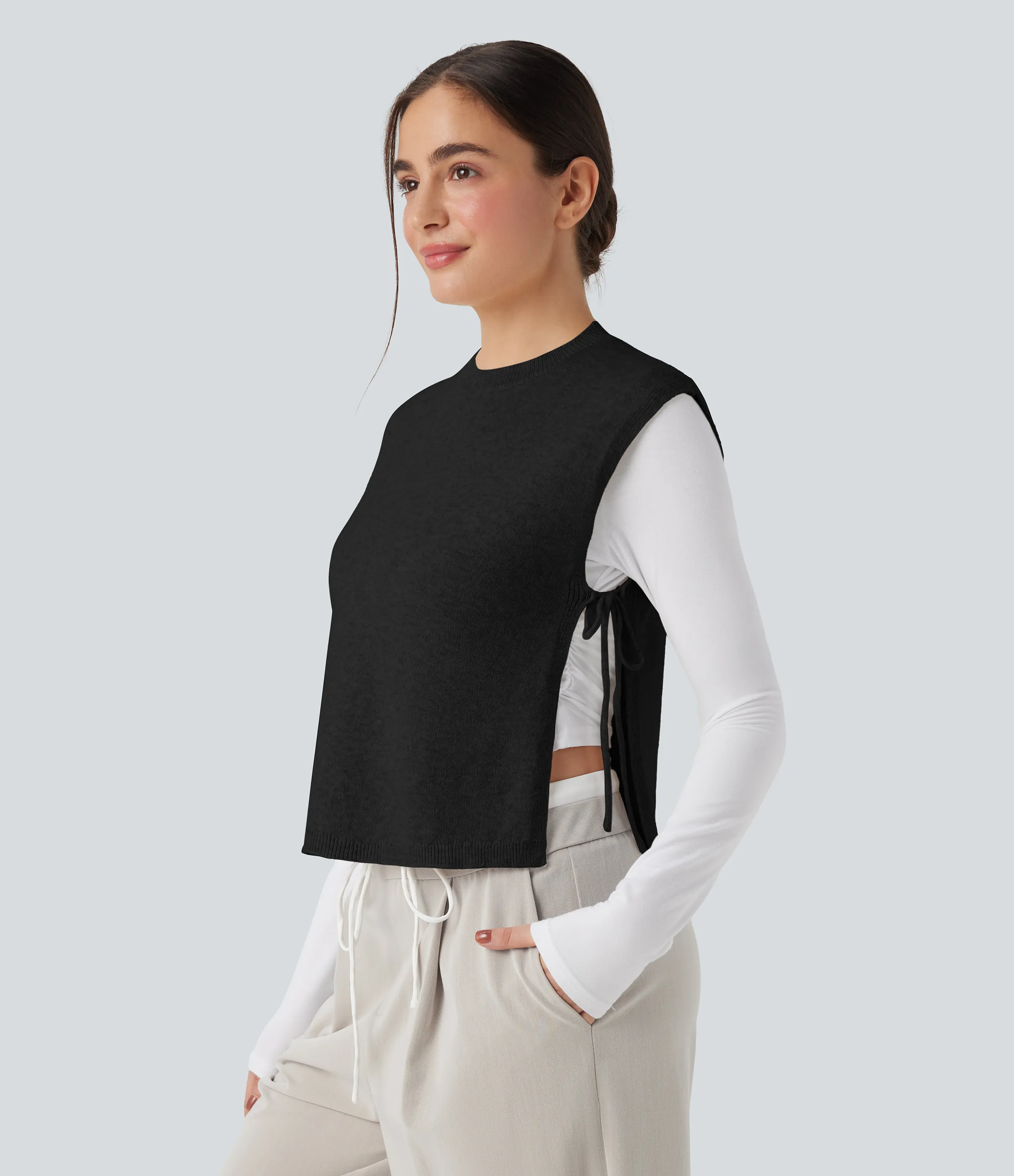 Halara Chaleco de oficina con cuello redondo y corbata - Black - XL sold by Halara product image thumbnail 4