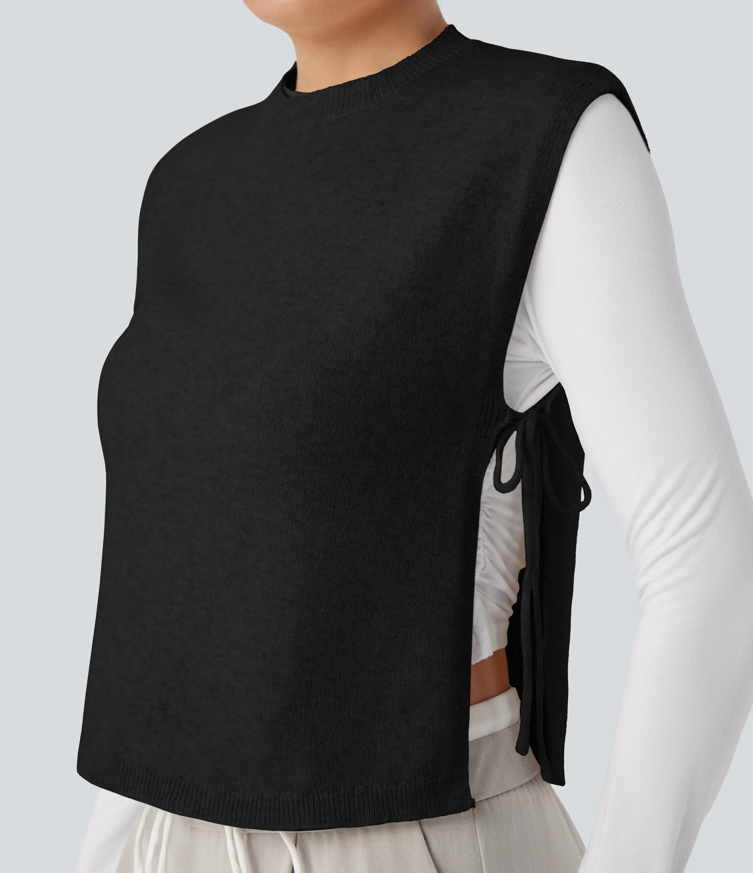 Halara Chaleco de oficina con cuello redondo y corbata - Black - XL sold by Halara product image thumbnail 5