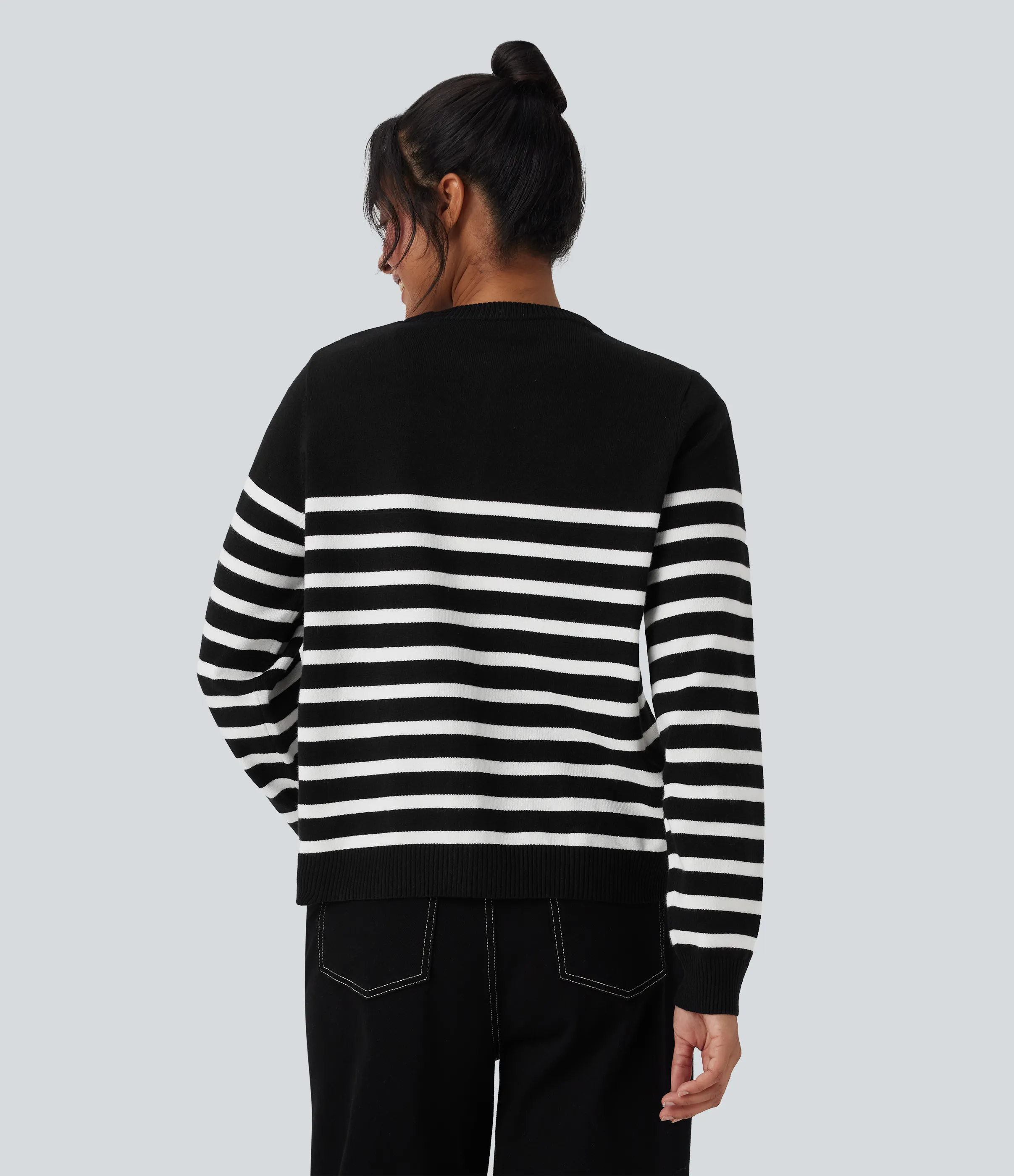 Halara Cárdigan de trabajo a rayas con bloques de color - Black White Horizontal Stripe - XS sold by Halara product image thumbnail 3