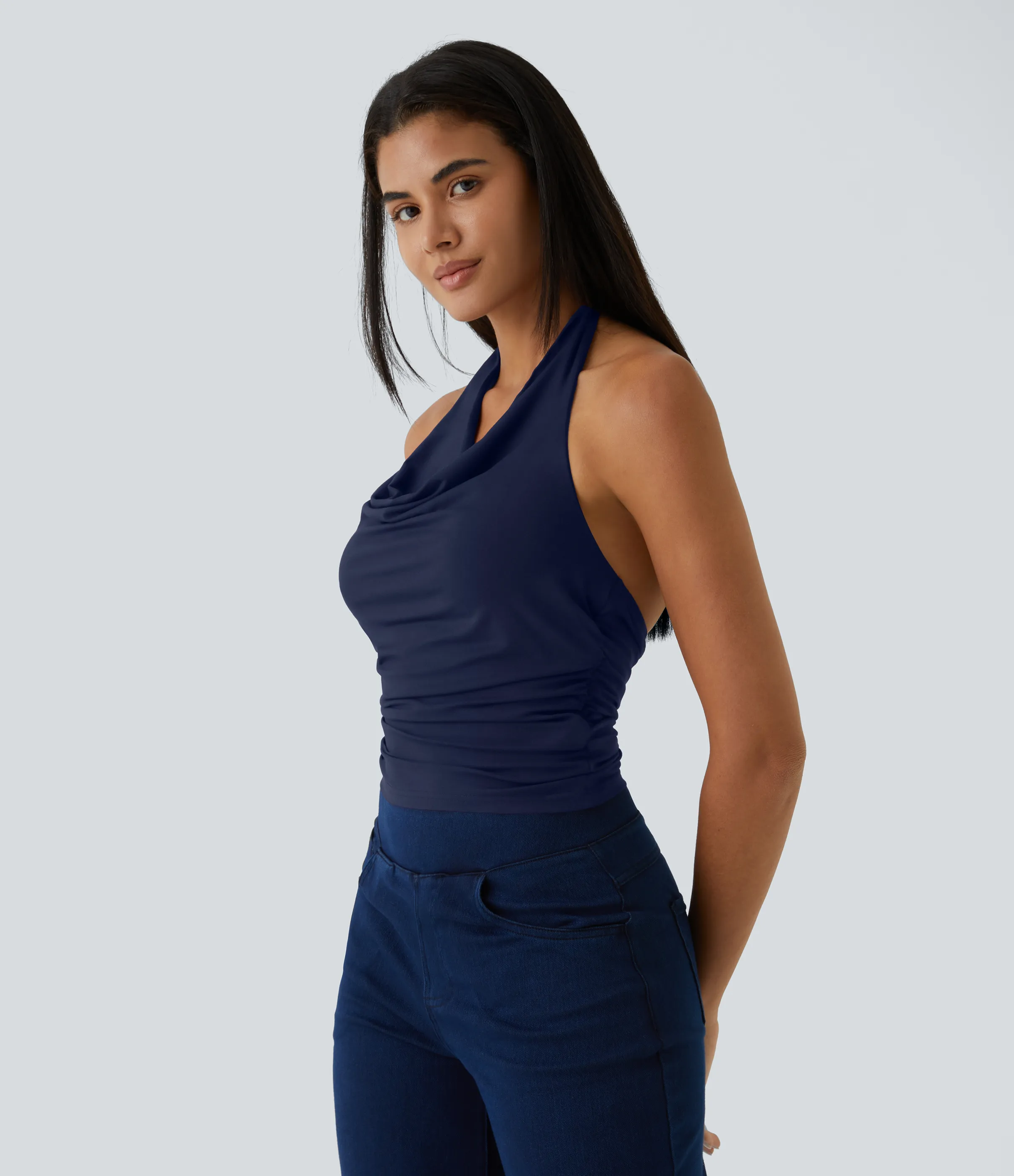 Halara Top sin manga fruncido sin espalda cuello vuelto halter - Naval Academy - XL sold by Halara product image thumbnail 4