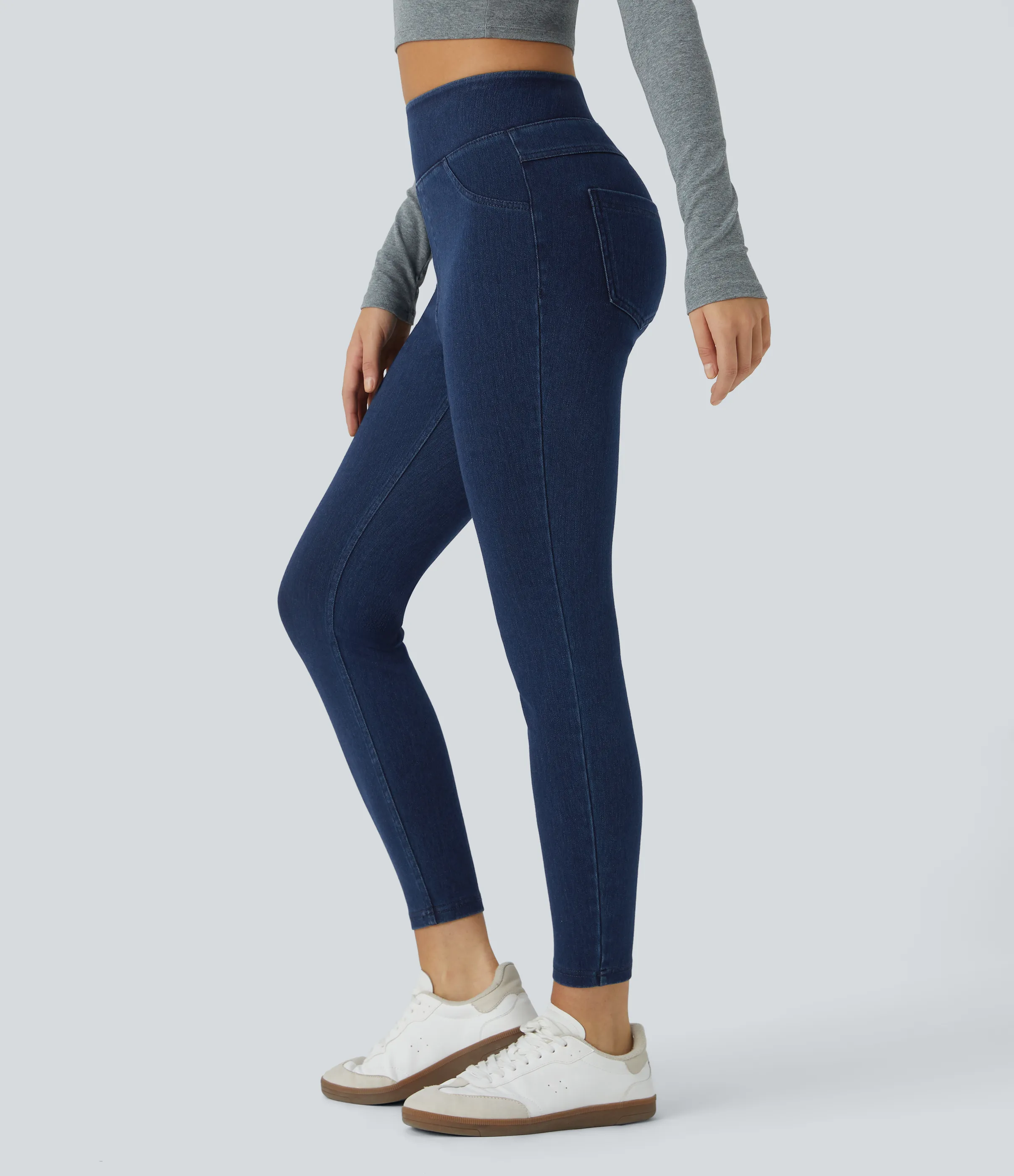 Halara Leggings Halara Flex™ Denim mezclilla elástico bolsillo lateral trasero tiro alto - Midnight Blue Denim - M(full_length) sold by Halara product image thumbnail 4