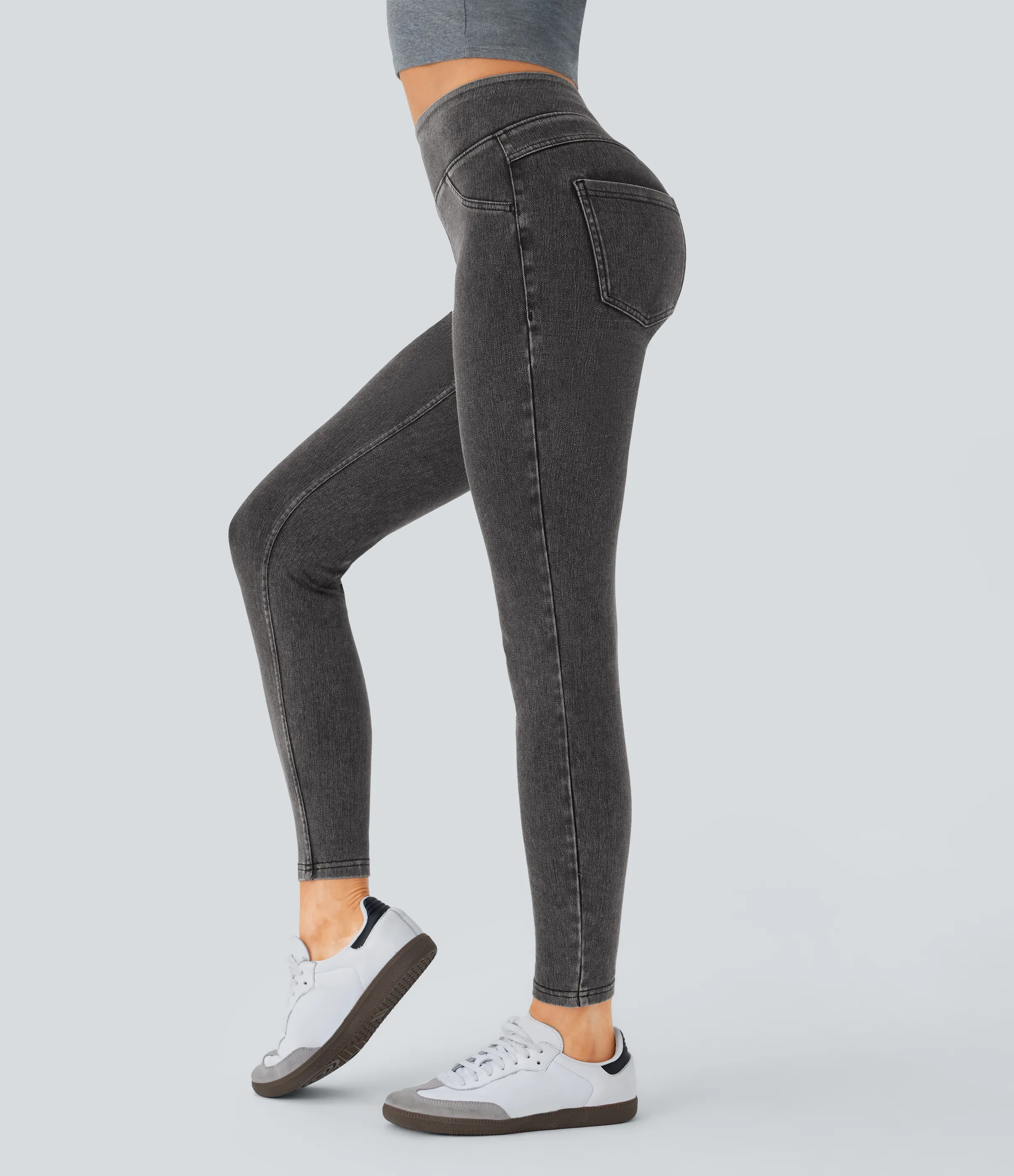 Halara Leggings Halara Flex™ Denim mezclilla elástico bolsillo lateral trasero tiro alto - Hemp Black Denim - S(full_length) sold by Halara product image thumbnail 4