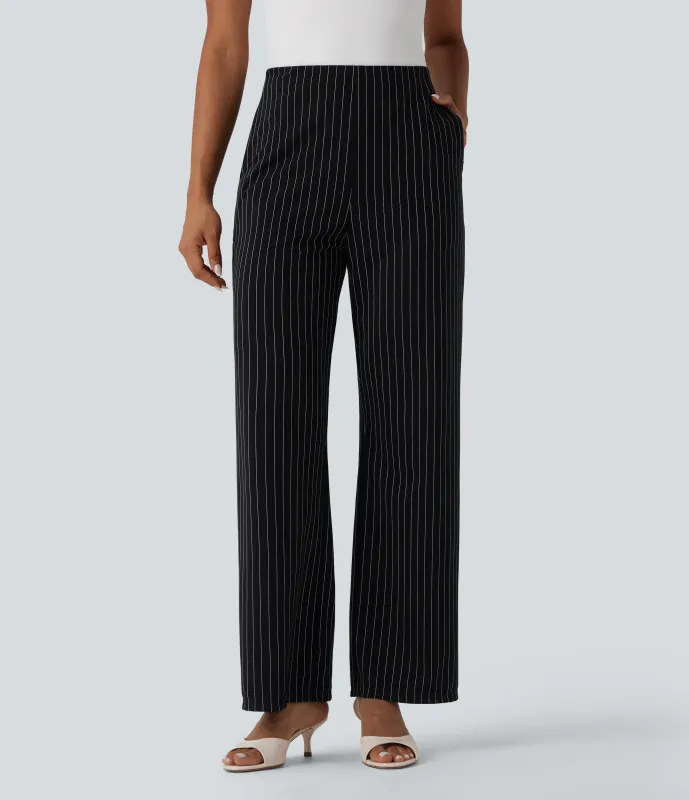 Halara Pantalones de oficina a rayas rectos de tiro alto y bolsillos - Black White Pinstripe - XL(regular) sold by Halara