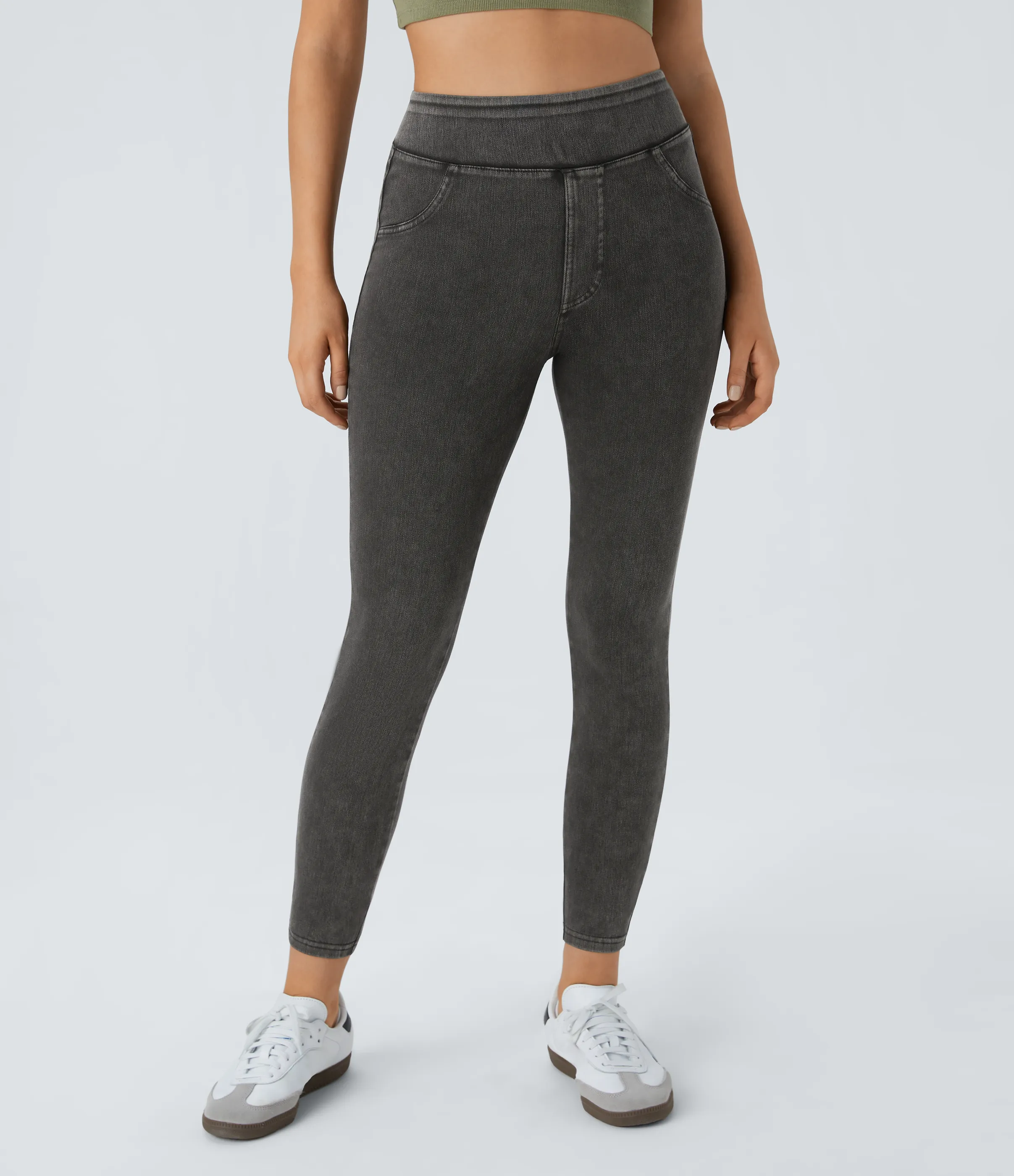 Halara Leggings Halara Flex™ Denim mezclilla elástico bolsillo lateral trasero tiro alto - Hemp Rope Black Denim - XS(7/8) sold by Halara product image thumbnail 3
