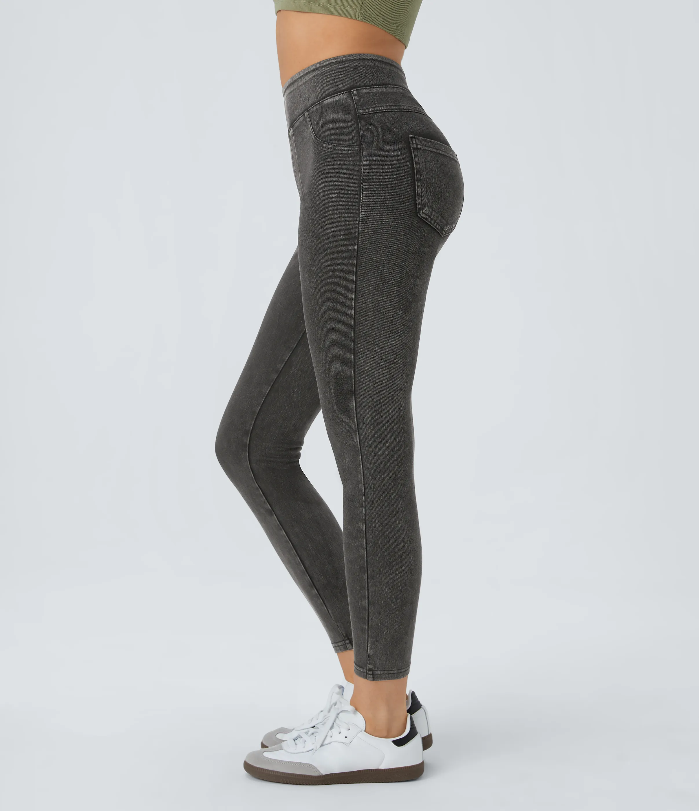 Halara Leggings Halara Flex™ Denim mezclilla elástico bolsillo lateral trasero tiro alto - Hemp Rope Black Denim - XS(7/8) sold by Halara product image thumbnail 4
