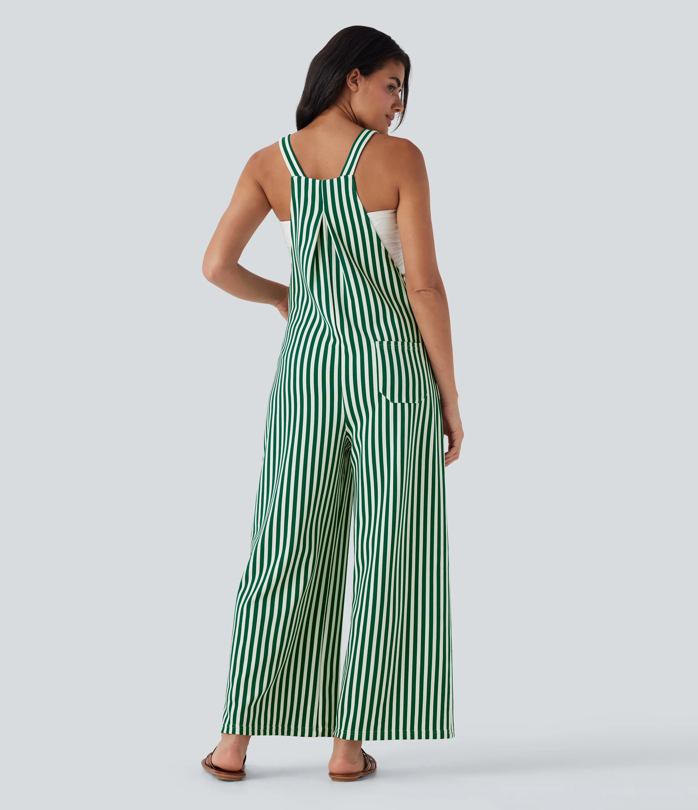 Halara Overol resort gofre raya múltiple bolsillo botón correa ajustable - Pine Stripe - XS(regular) sold by Halara product image thumbnail 3