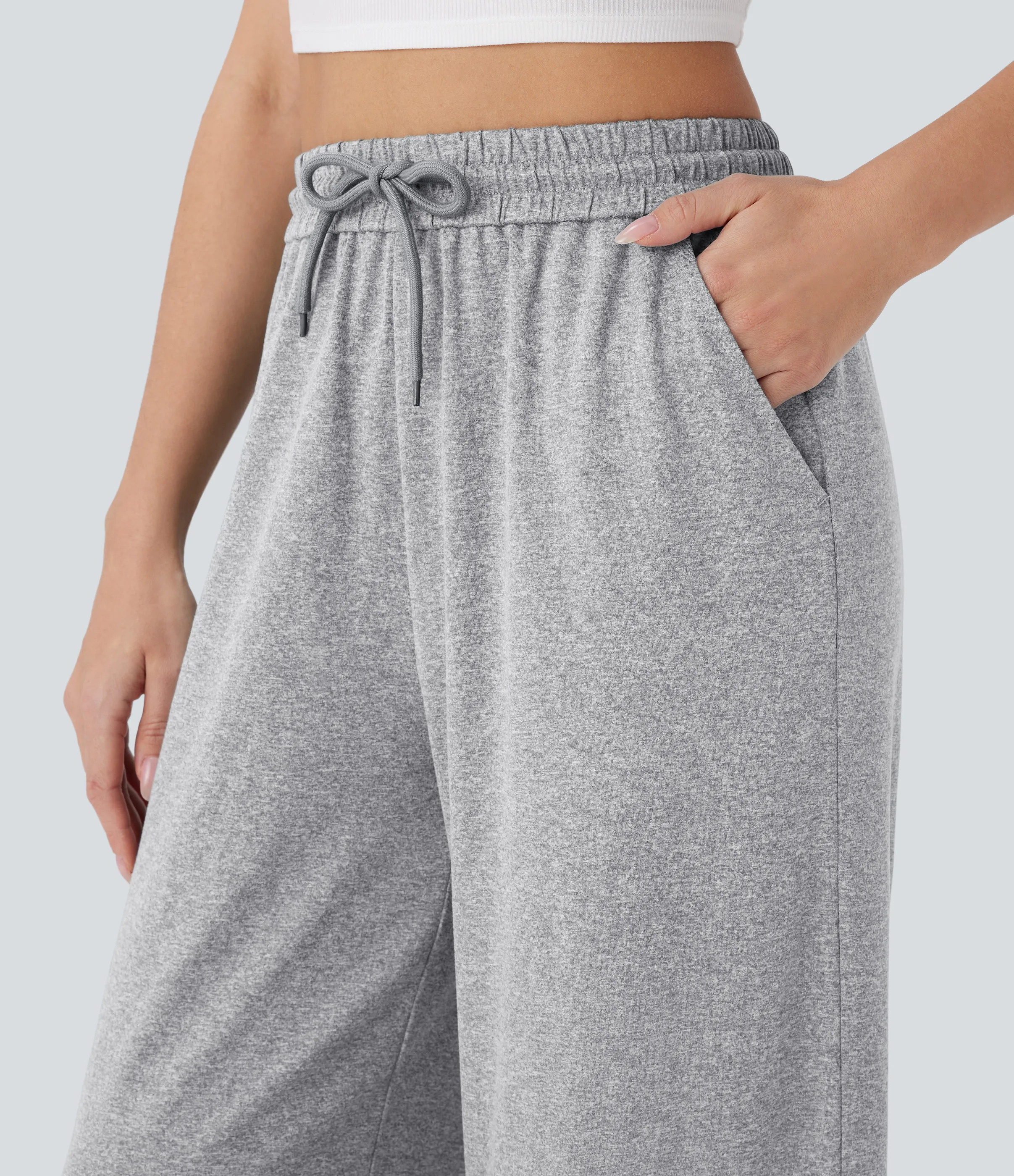 Halara Pantalón pierna ancha bolsillo lateral cordón tiro alto - Fog Gray - L(tall) sold by Halara product image thumbnail 5