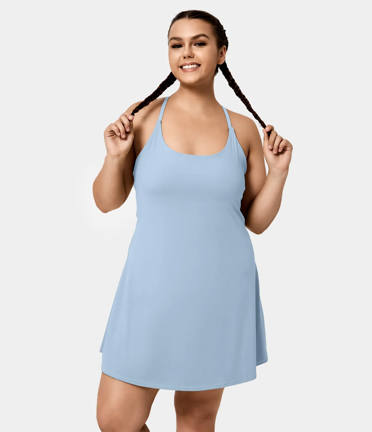 Halara Minivestido Everyday Softlyzero™ Airy sin espalda 2 en 1 bolsillo lateral tacto fresco talla grande-Euphoria Air-UPF50+ - Angel Falls - 3X sold by Halara product image thumbnail 4