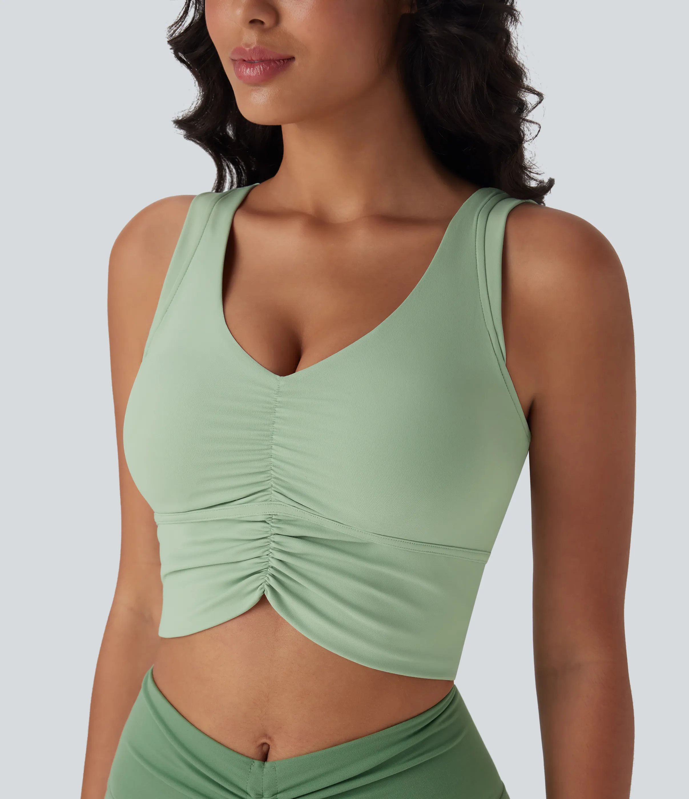 Halara Camiseta de yoga Softlyzero™ Airy con fruncido, espalda descubierta y tacto fresco - Light Bean Green - S sold by Halara product image thumbnail 2