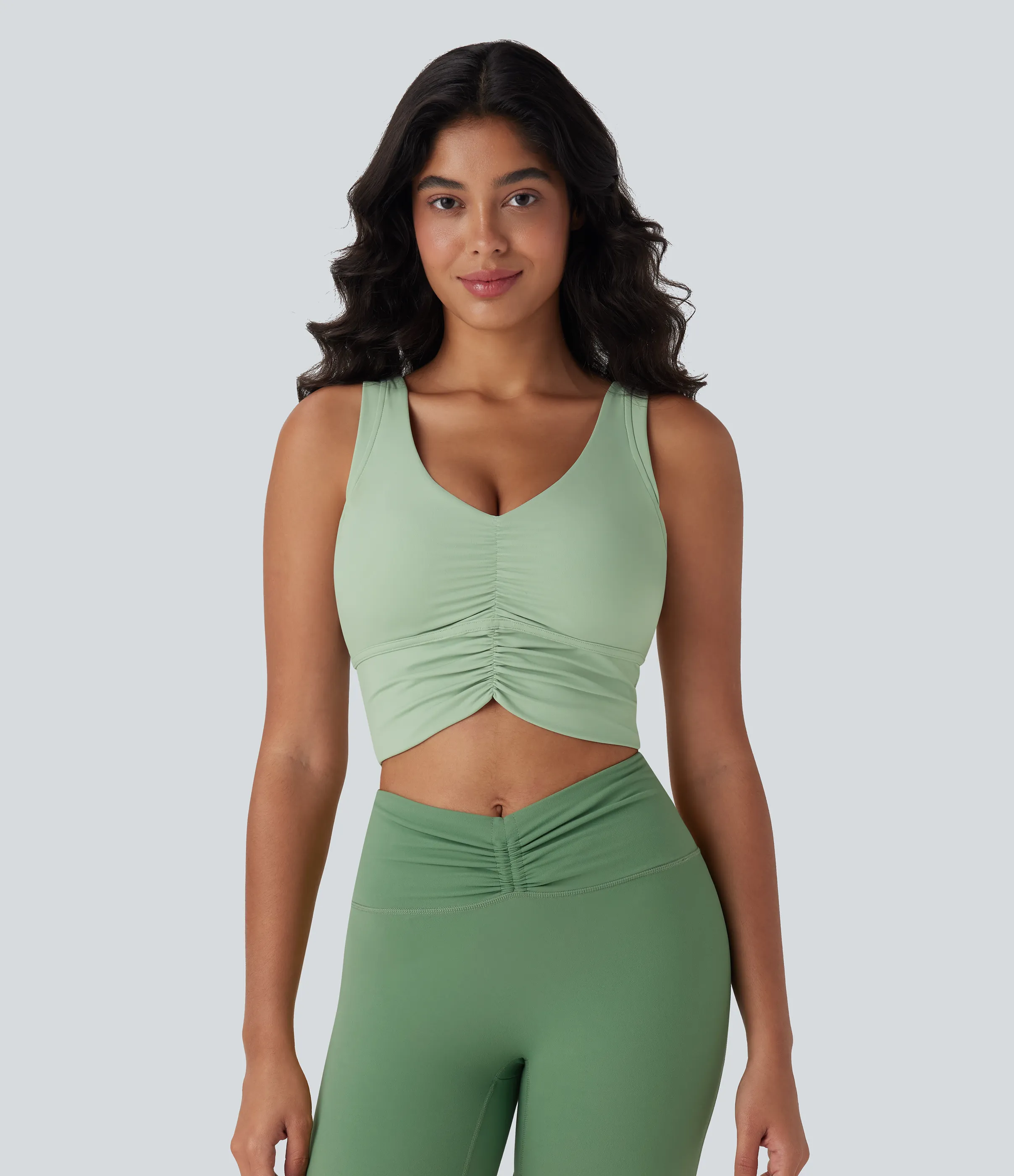 Halara Camiseta de yoga Softlyzero™ Airy con fruncido, espalda descubierta y tacto fresco - Light Bean Green - S sold by Halara product image thumbnail 5