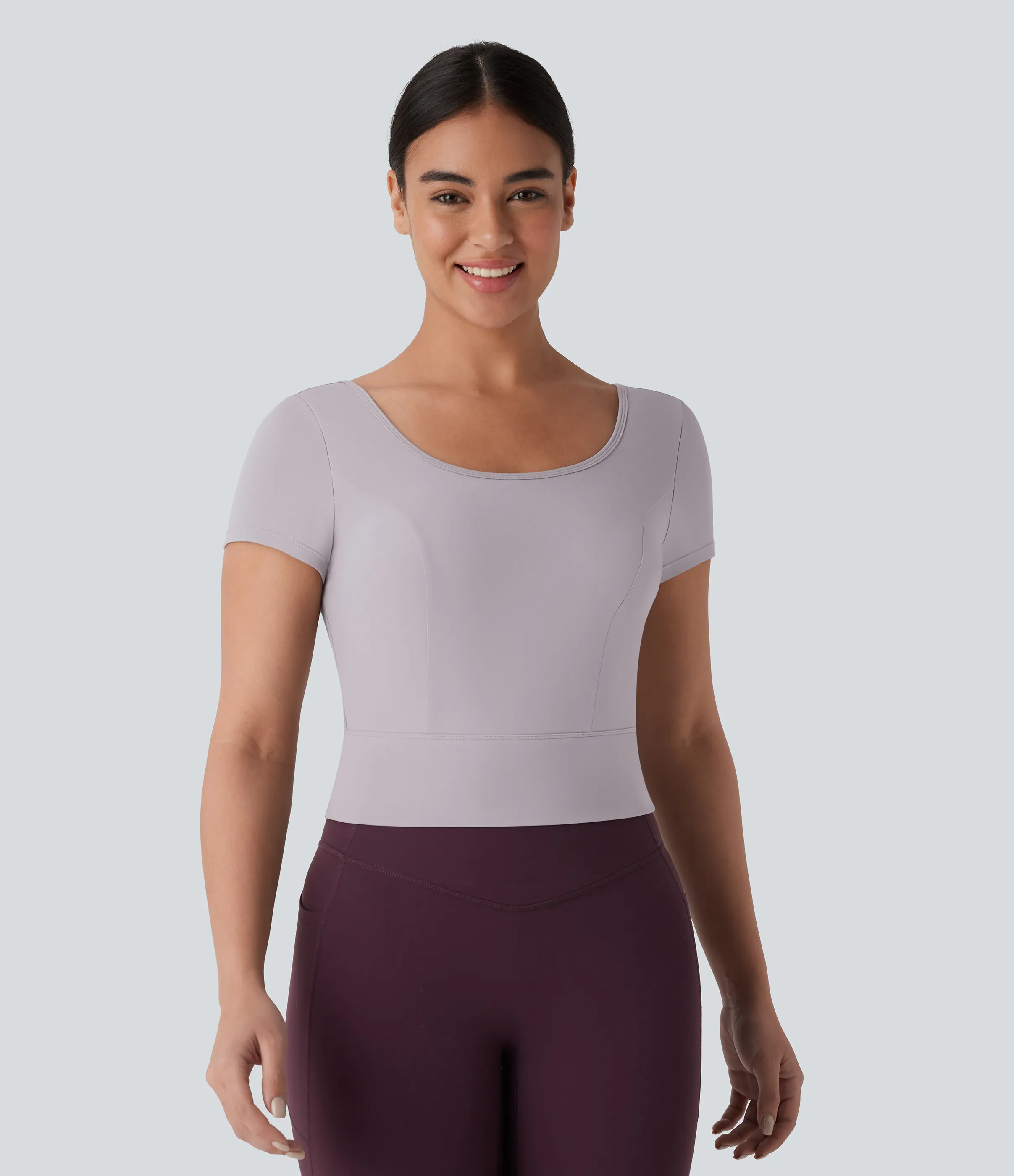 Halara Top Softlyzero™ Plush deportivo yoga cuello U manga corta sin espalda malla contrastante cruzada - Steel Gray - L sold by Halara product image thumbnail 3