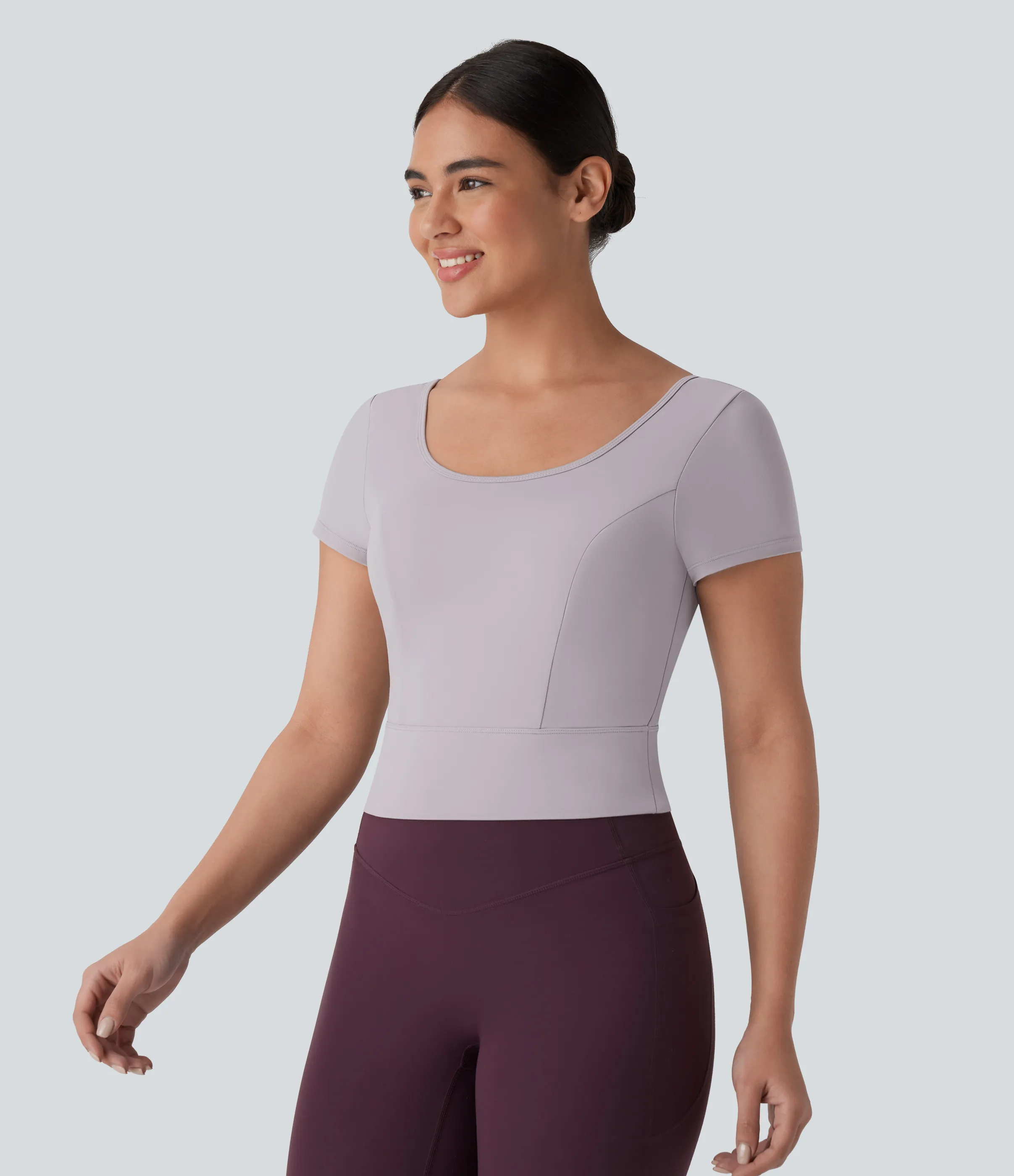 Halara Top Softlyzero™ Plush deportivo yoga cuello U manga corta sin espalda malla contrastante cruzada - Steel Gray - L sold by Halara product image thumbnail 4