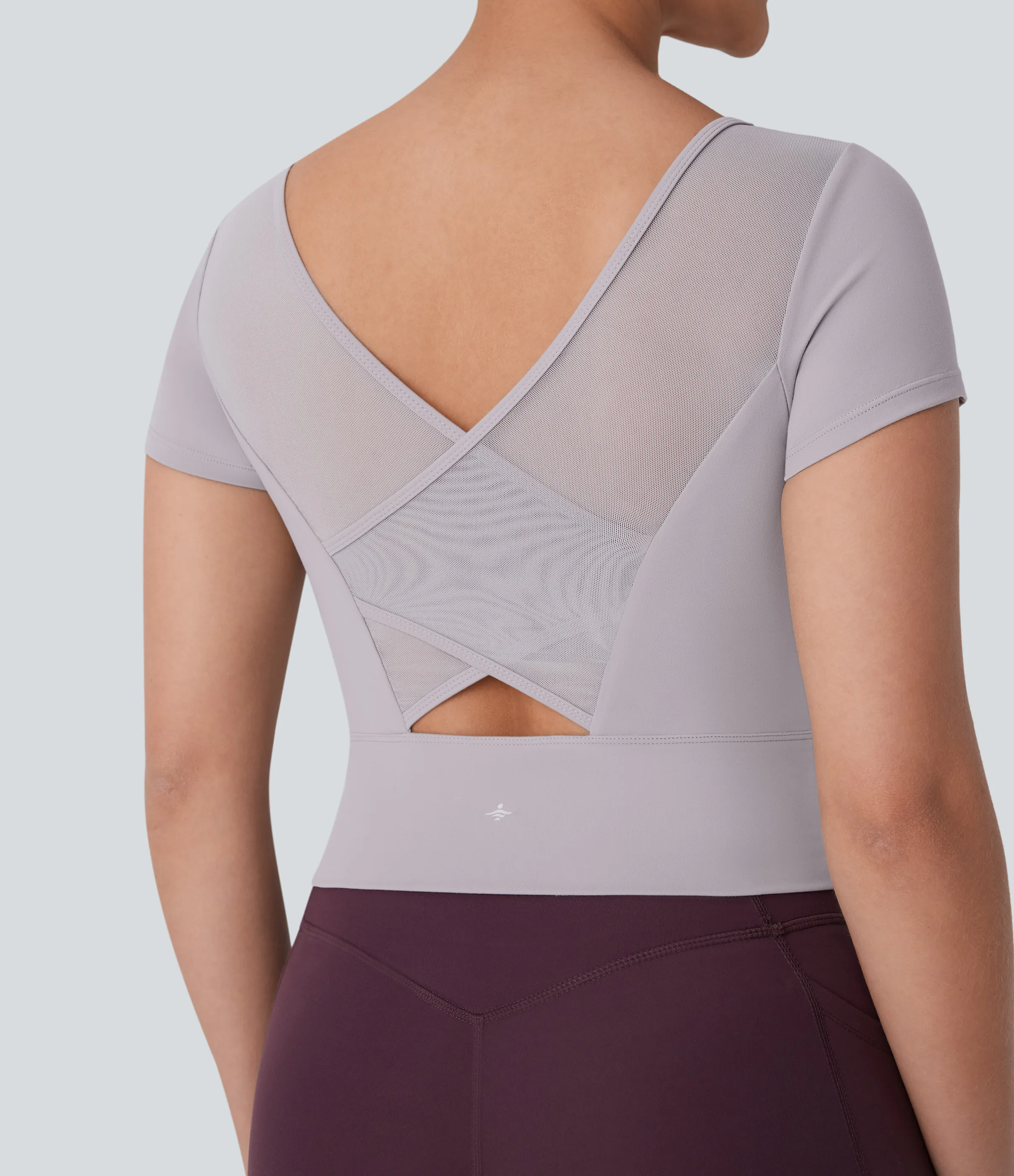 Halara Top Softlyzero™ Plush deportivo yoga cuello U manga corta sin espalda malla contrastante cruzada - Steel Gray - L sold by Halara product image thumbnail 5