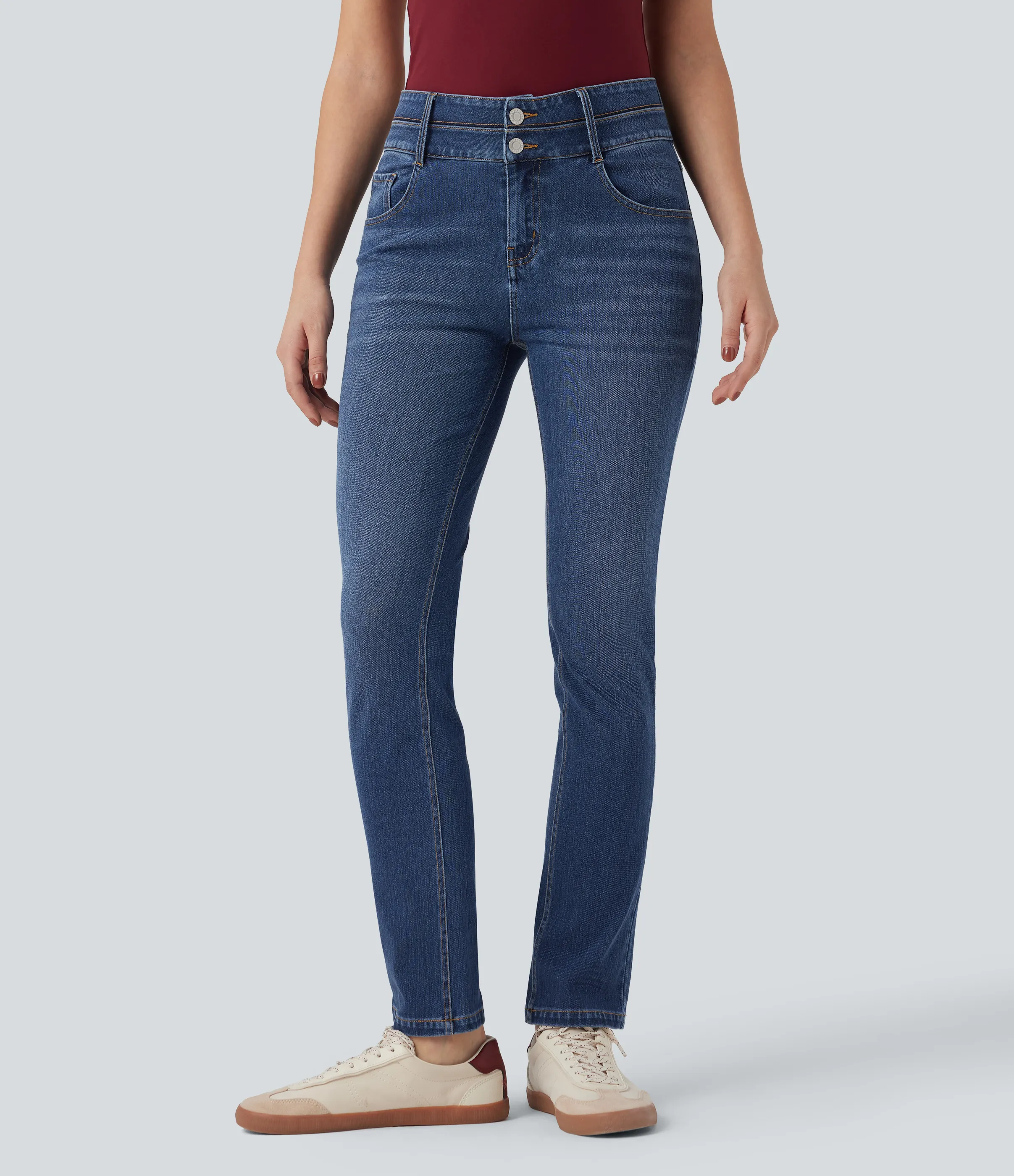 Halara Jeans ajustados casuales Halara Flex™ de tiro medio con cintura doble y bolsillos - Estate Blue Denim - XL(regular) sold by Halara product image thumbnail 2