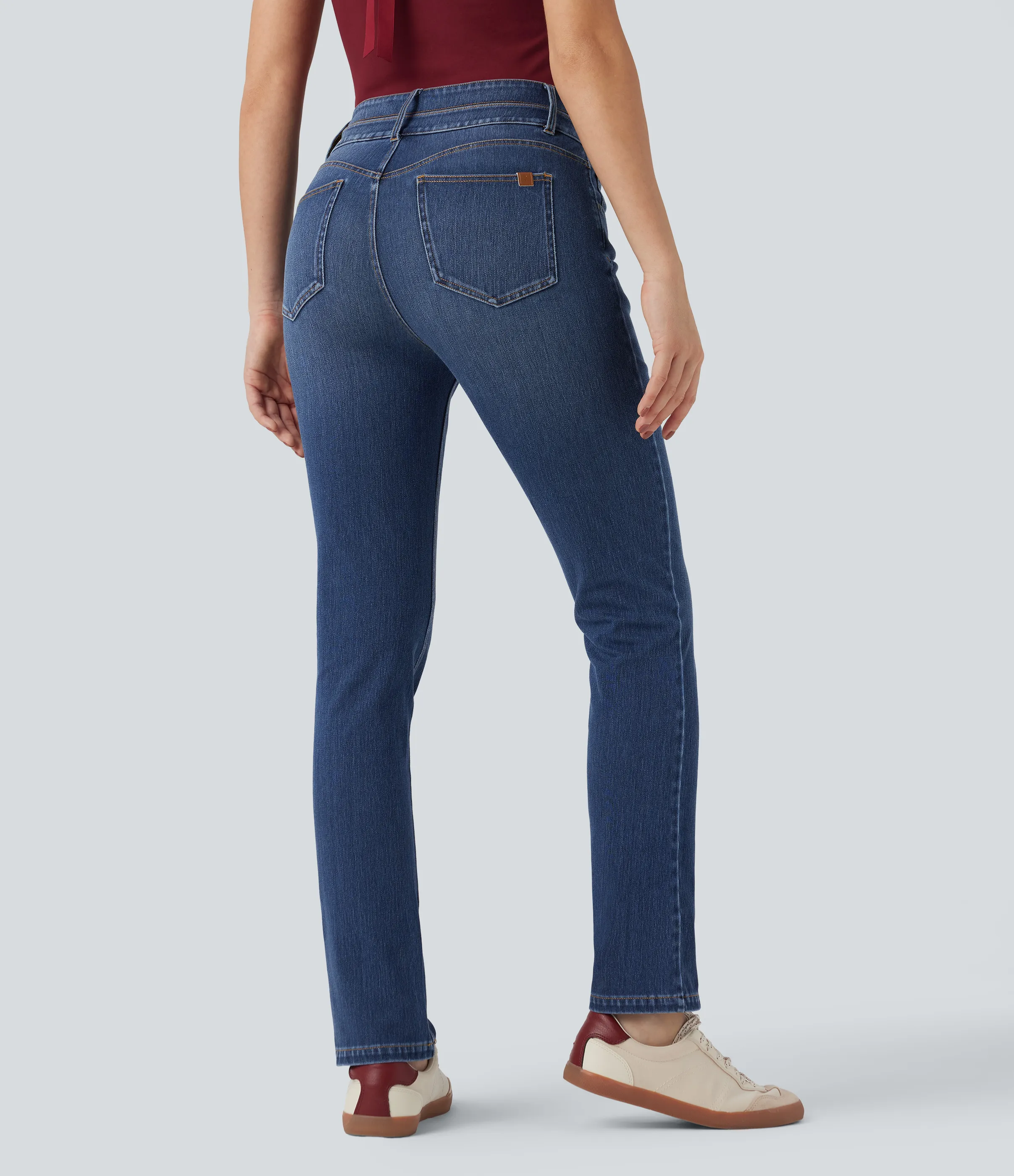 Halara Jeans ajustados casuales Halara Flex™ de tiro medio con cintura doble y bolsillos - Estate Blue Denim - XL(regular) sold by Halara product image thumbnail 3