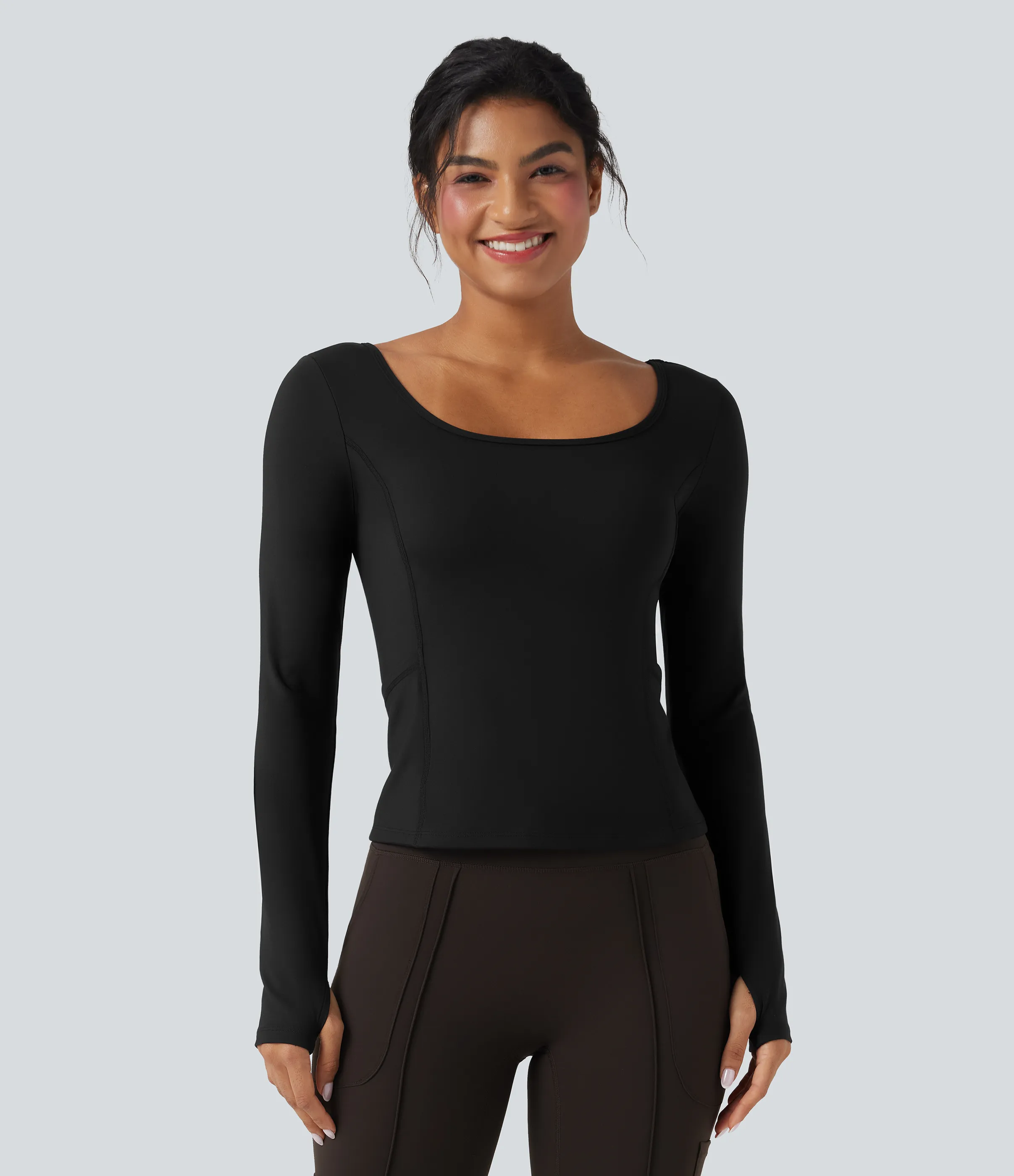 Halara Camiseta deportiva de senderismo SoftlyZero™ de manga larga con abertura para el pulgar y bolsillos - Black - XL sold by Halara