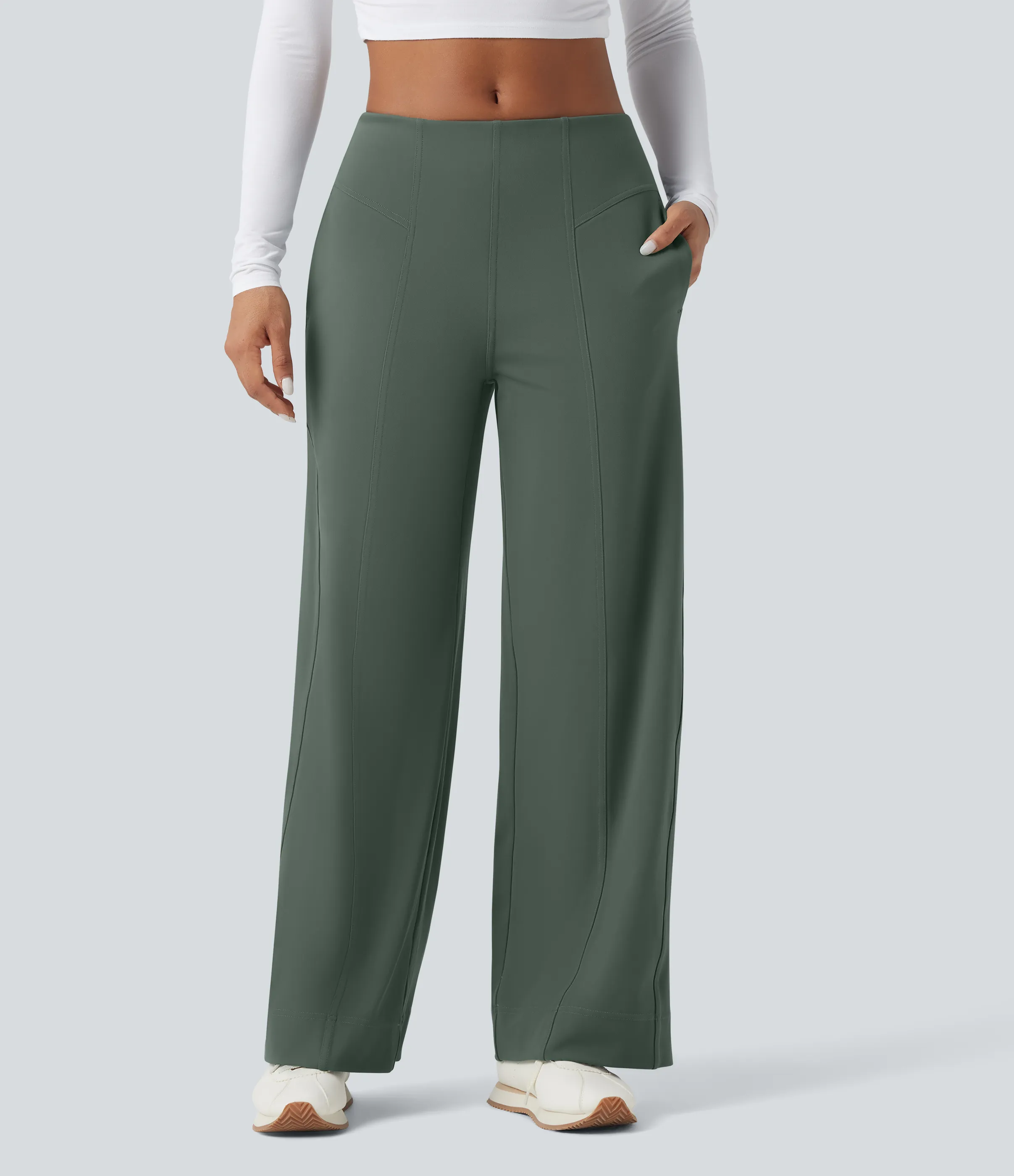 Halara Pantalones anchos casuales de tiro medio con bolsillos - Deep Aquamarine - XL(regular) sold by Halara