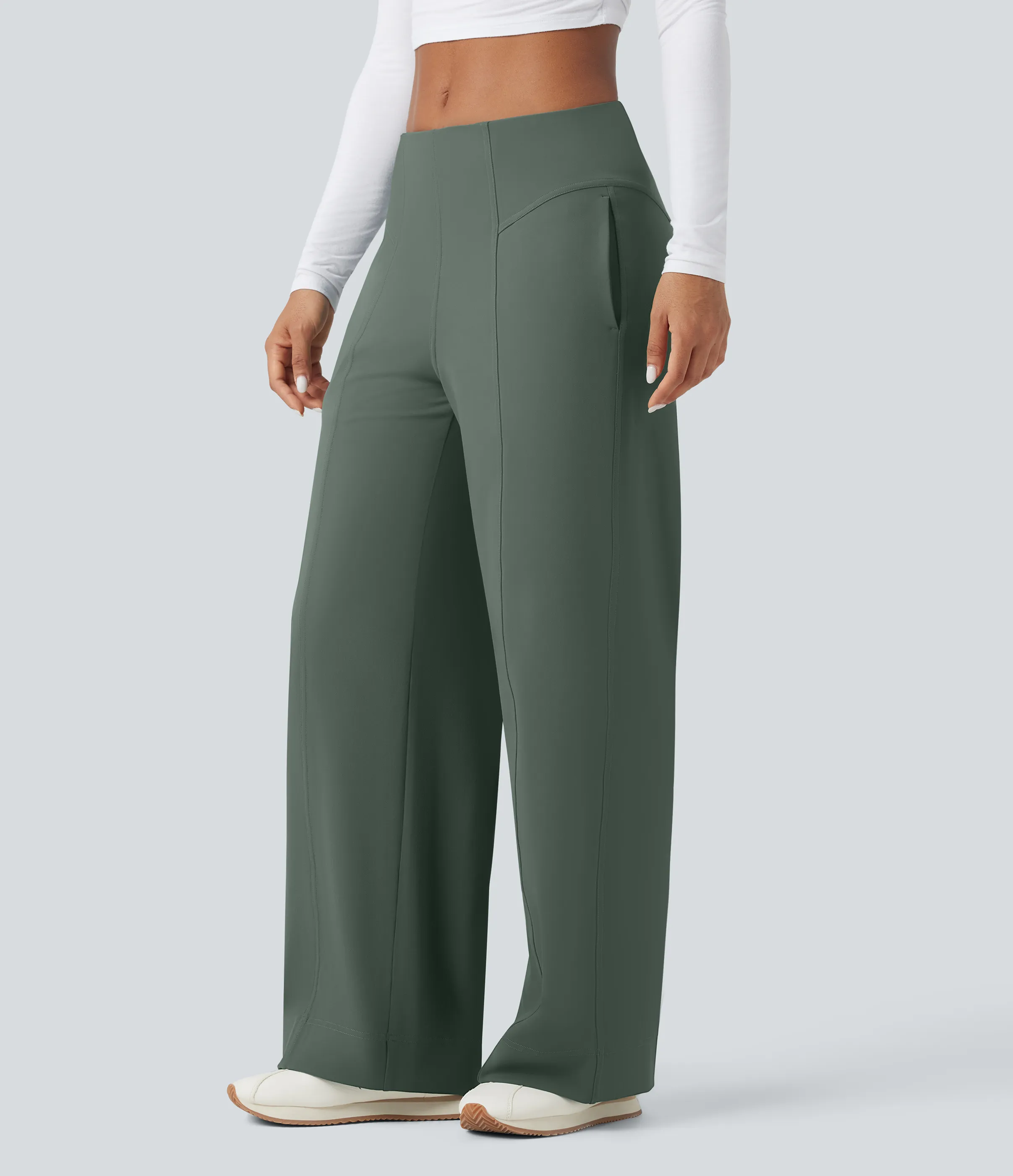 Halara Pantalones anchos casuales de tiro medio con bolsillos - Deep Aquamarine - XL(regular) sold by Halara product image thumbnail 4