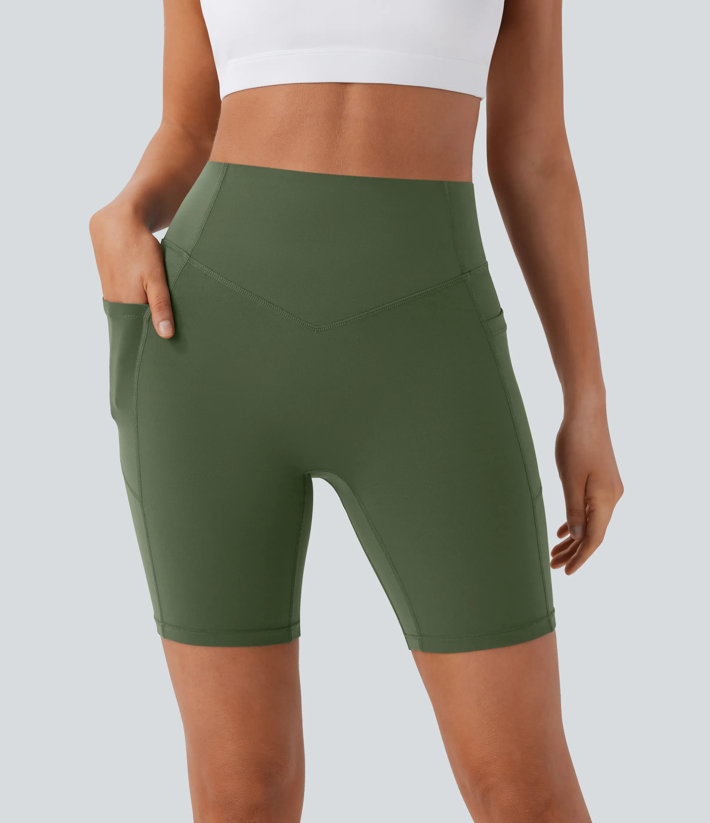 Halara Pantalón corto SoCinched UltraSculpt ciclista tiro alto realce glúteo bolsillo lateral entrenamiento 17.5cm - Deep Woodland Green - M sold by Halara product image thumbnail 4