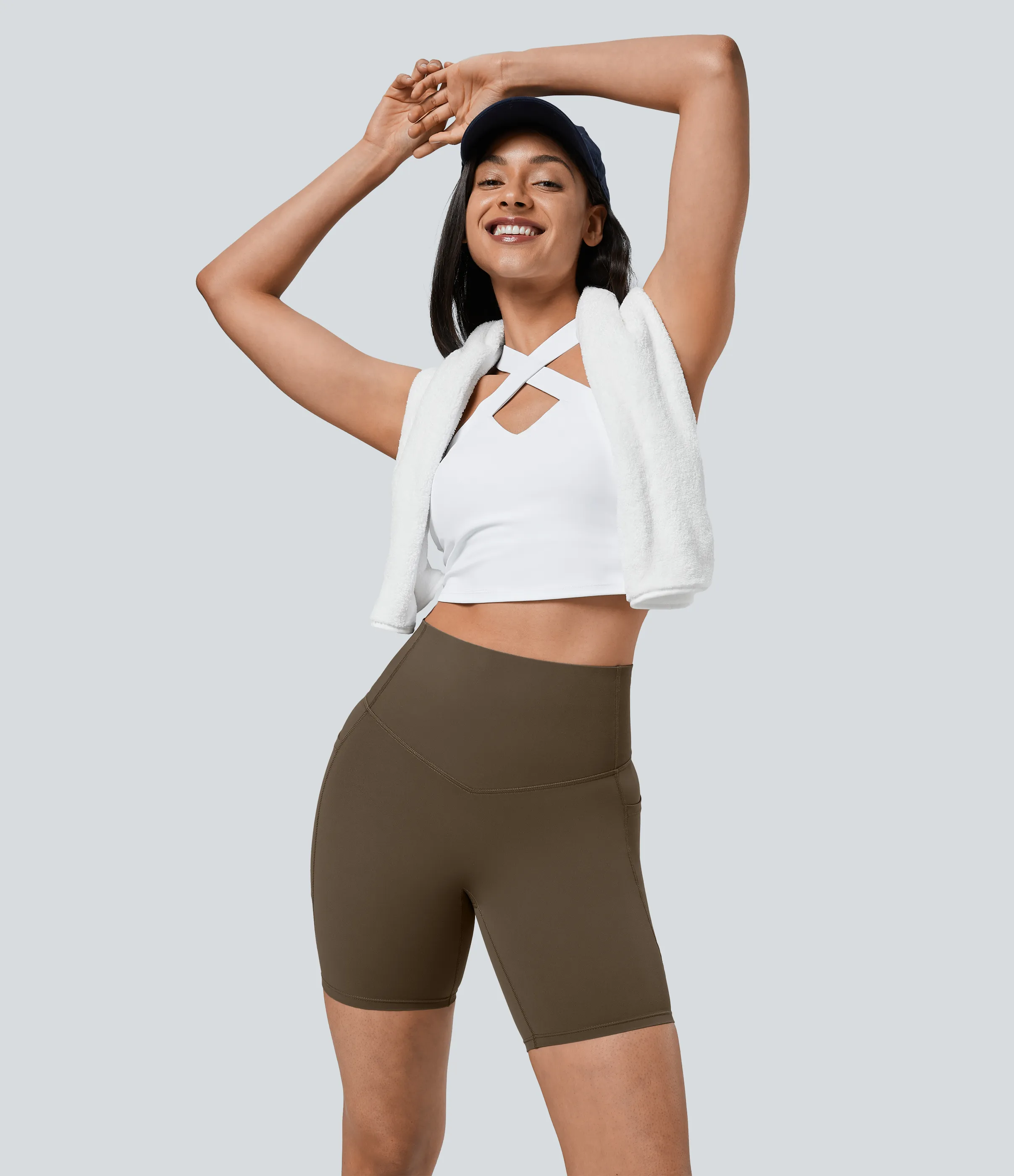 Halara Pantalones cortos SoCinched motociclista entrenamiento moldeador abdomen bolsillo lateral tiro alto 17.5cm - Thick Earthy Brown - XS sold by Halara product image thumbnail 5