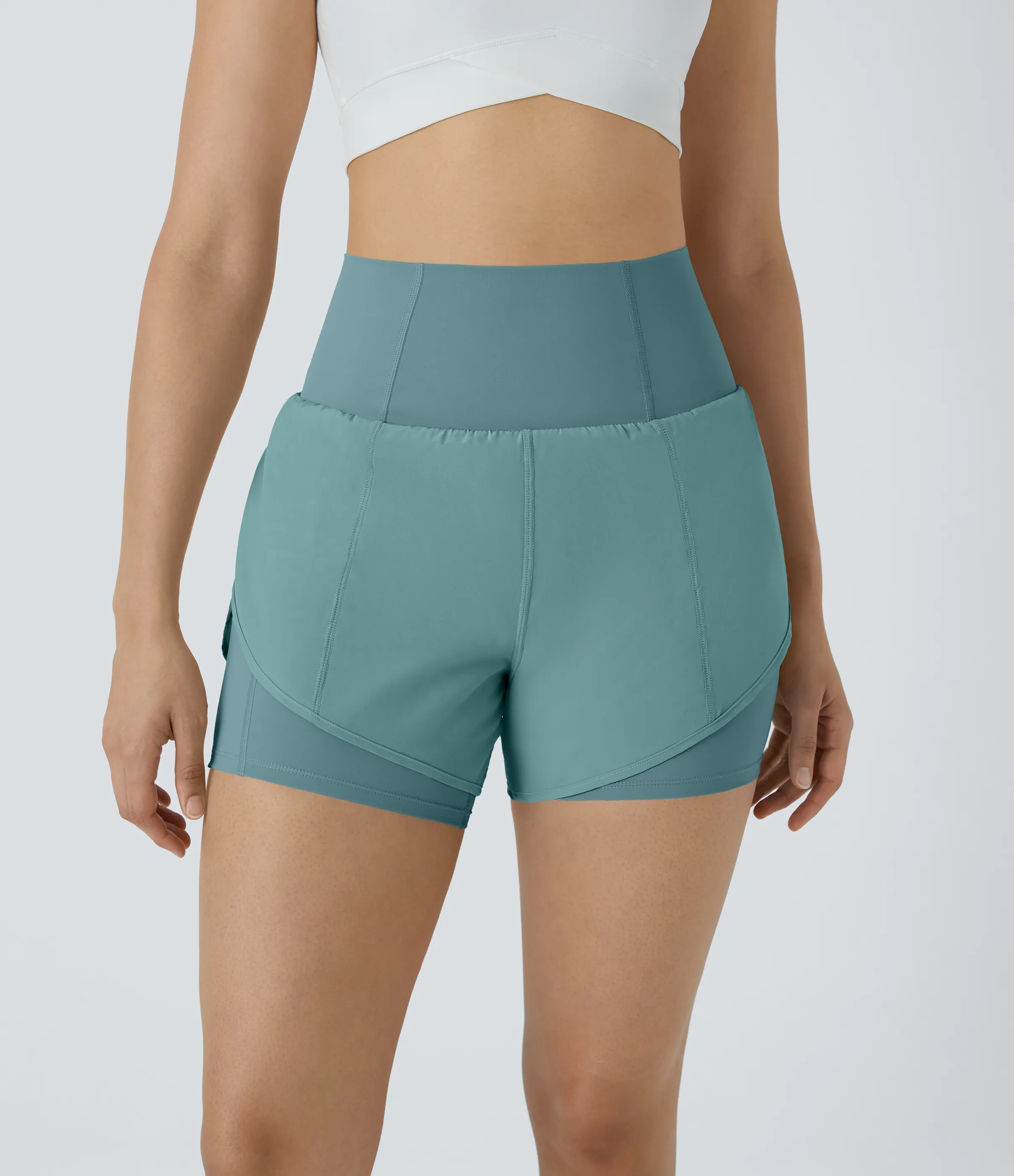 Halara Pantalón corto Breezeful™ yoga secado rápido 2 en 1 dobladillo curvo tiro súper alto 8.8cm - Mineral Blue - XS sold by Halara