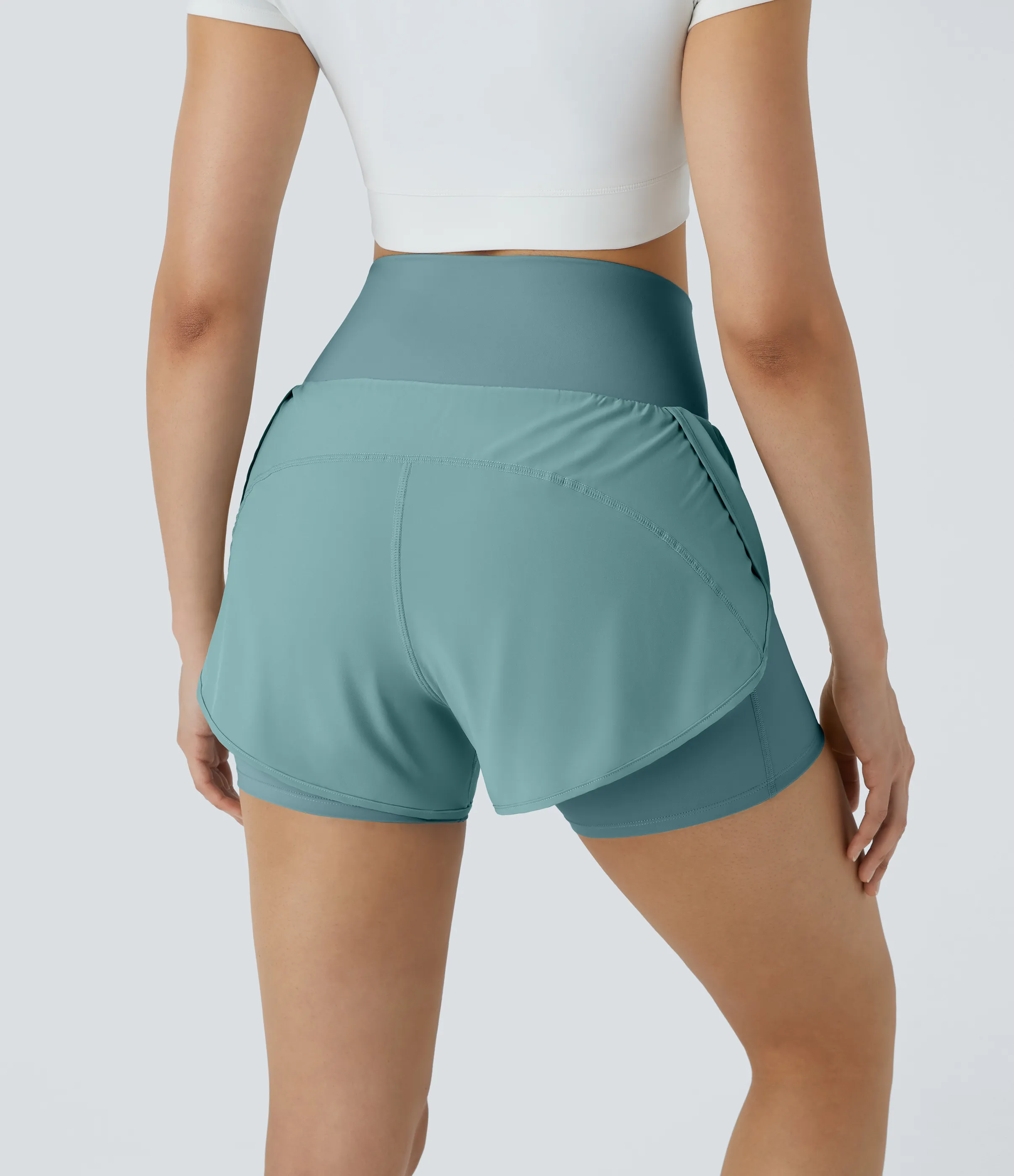 Halara Pantalón corto Breezeful™ yoga secado rápido 2 en 1 dobladillo curvo tiro súper alto 8.8cm - Mineral Blue - XS sold by Halara product image thumbnail 3