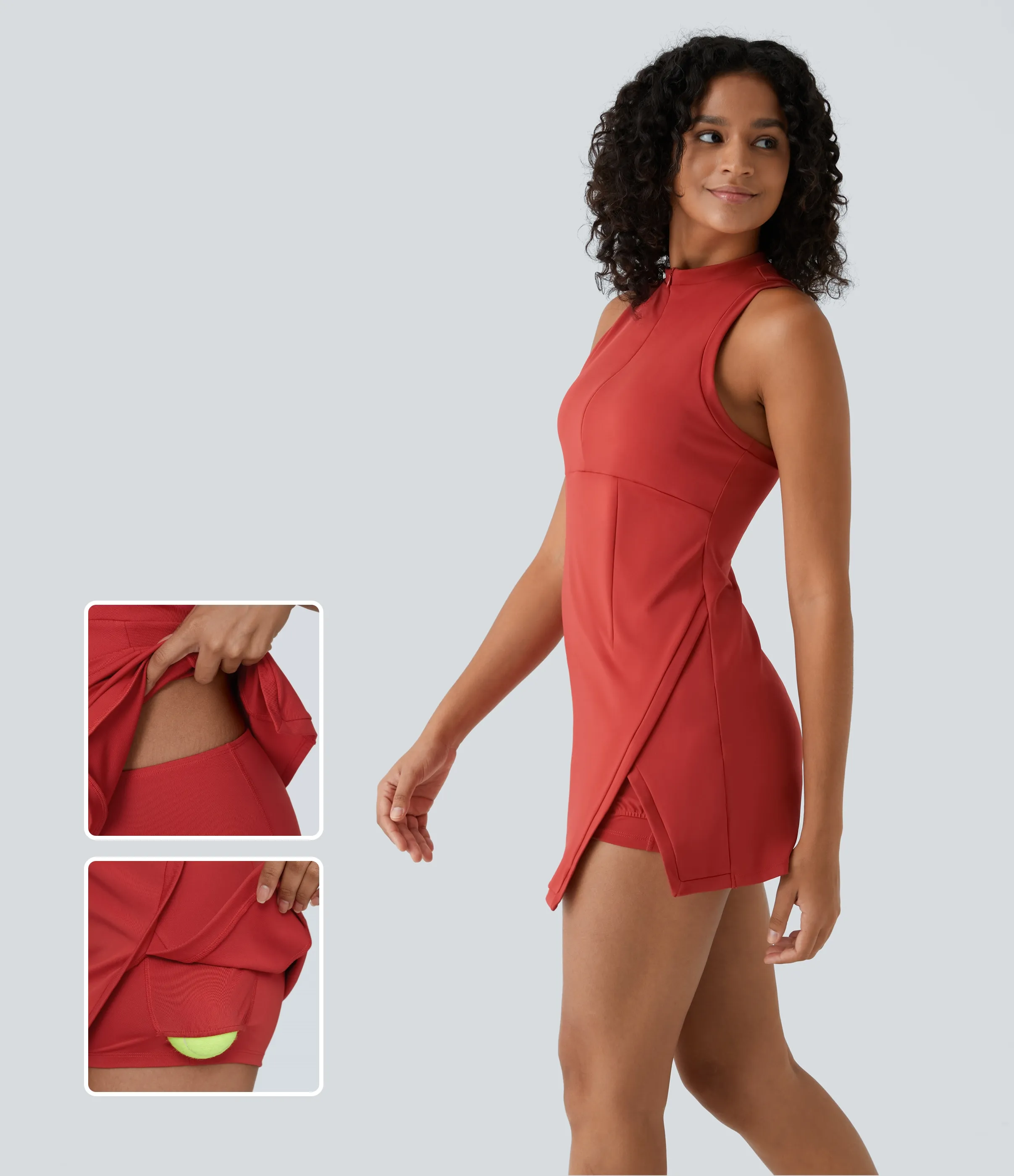 Halara Mini vestido tenis 2 piezas bolsillo lateral dividido cremallera sin mangas - Valiant Poppy - XL sold by Halara product image thumbnail 2