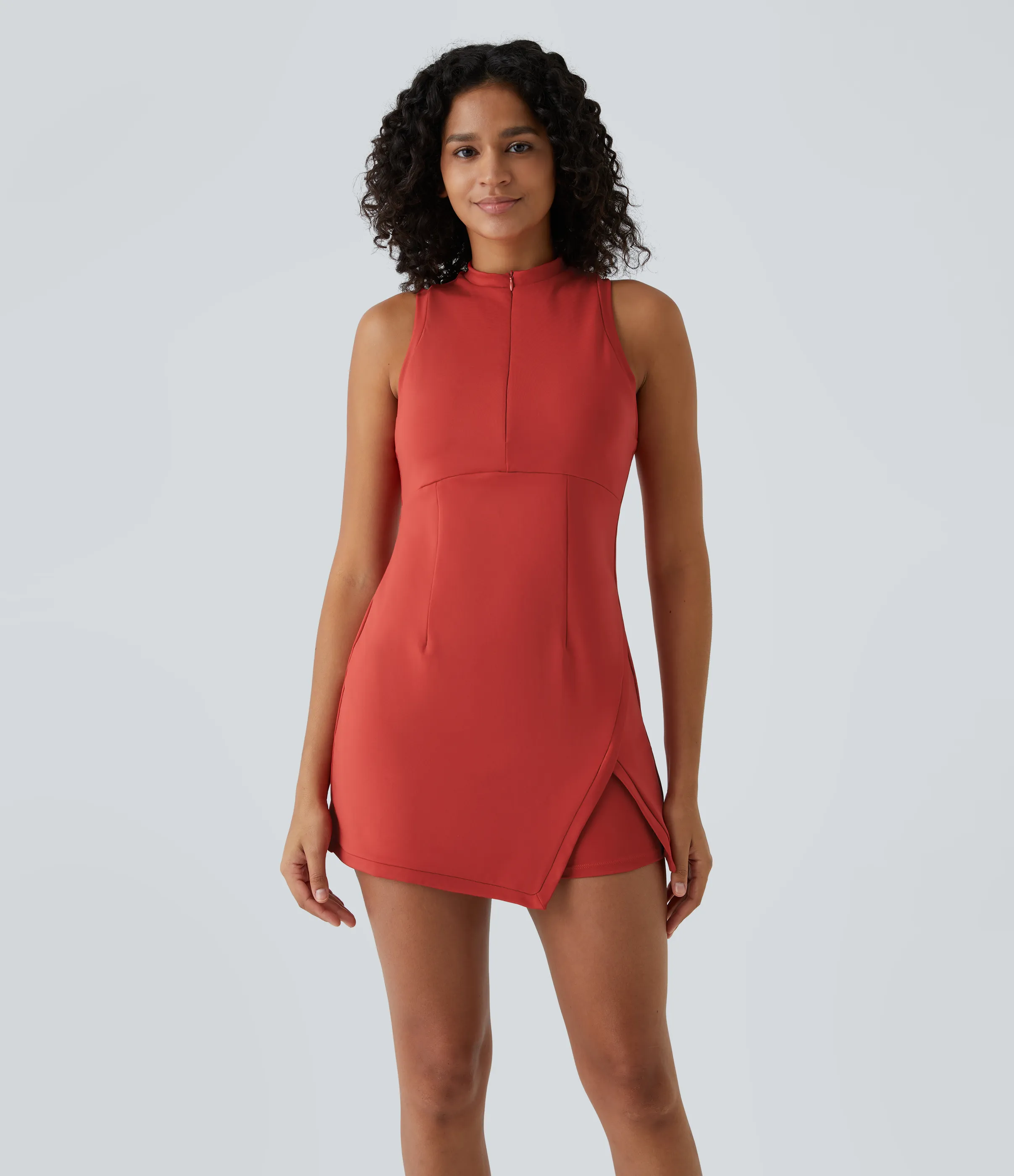 Halara Mini vestido tenis 2 piezas bolsillo lateral dividido cremallera sin mangas - Valiant Poppy - XL sold by Halara product image thumbnail 4