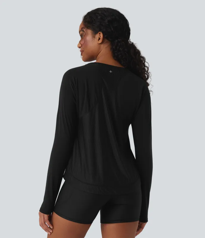 Halara Camiseta deportiva para running de secado rápido y malla transpirable de manga larga con escote redondo - Black - L sold by Halara