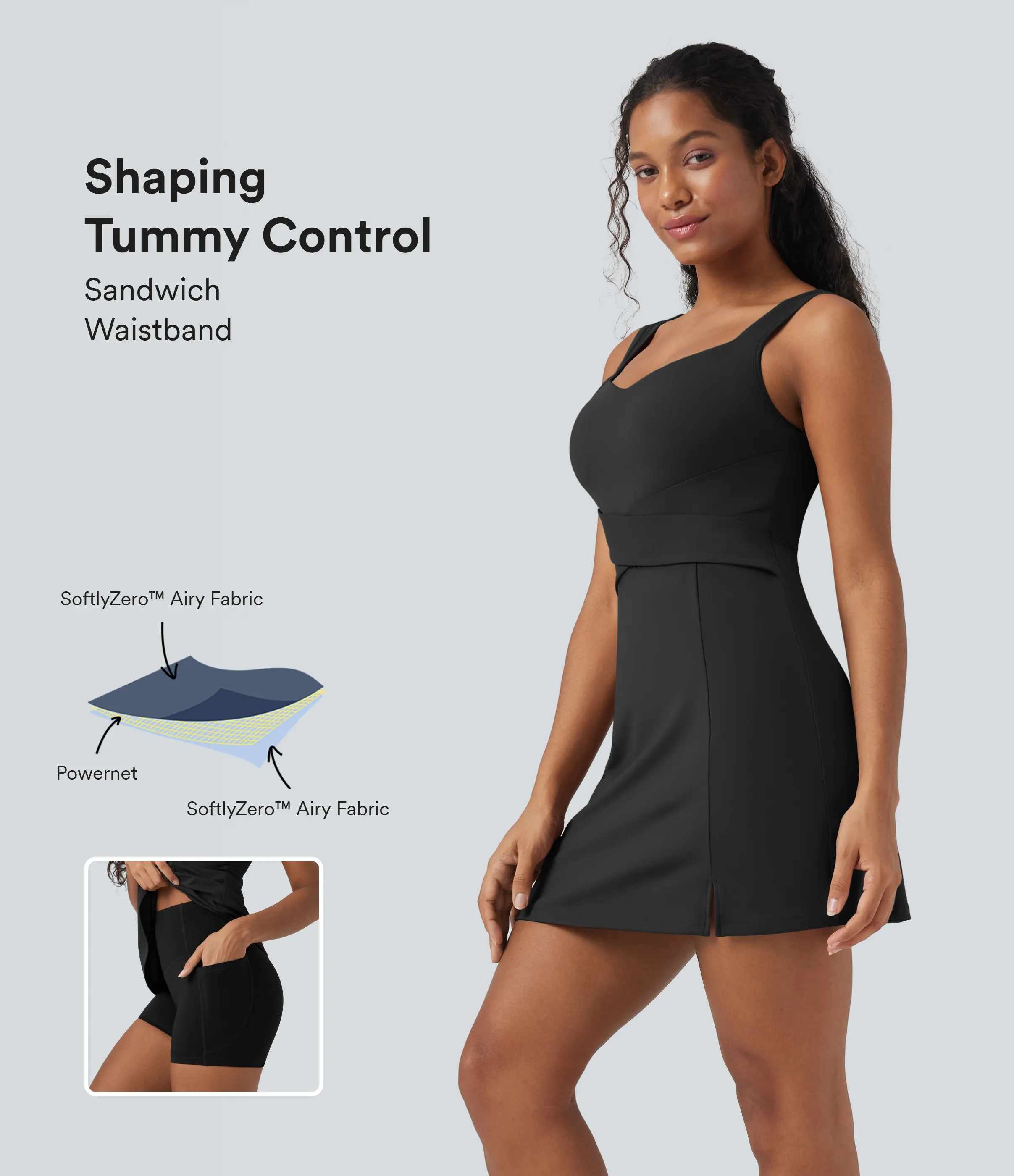 Halara Vestido mini deportivo SoftlyZero™ Airy de 2 piezas con control de abdomen y tacto frío con bolsillo - Black - S sold by Halara product image thumbnail 2