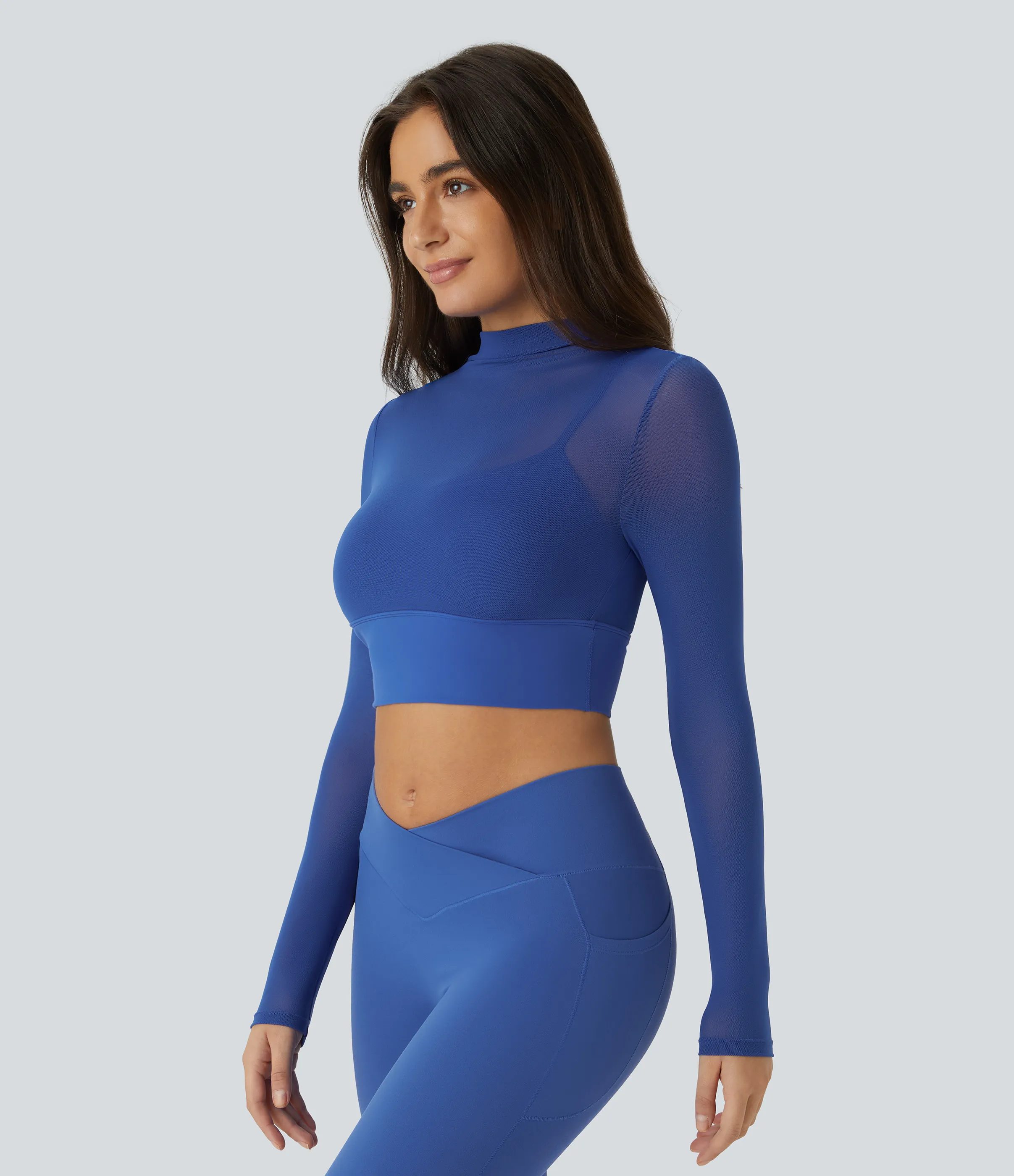 Halara Top deportivo yoga 2 en 1 manga larga malla contrastante - Deep Ultramarine - S sold by Halara product image thumbnail 4
