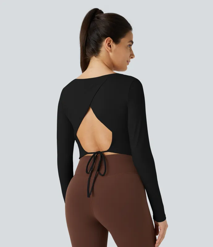 Halara Top deportivo cut out de manga larga con espalda ligeramente descubierta - Black - XL sold by Halara