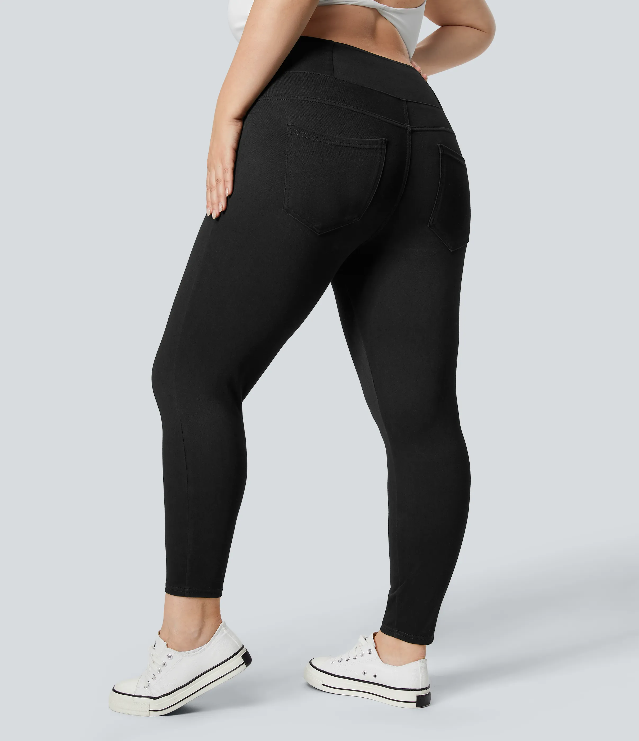 Halara Leggings Halara Flex™ Denim oficina cruzado elástico tiro alto bolsillo talla grande - Black Denim - 2X(7/8) sold by Halara