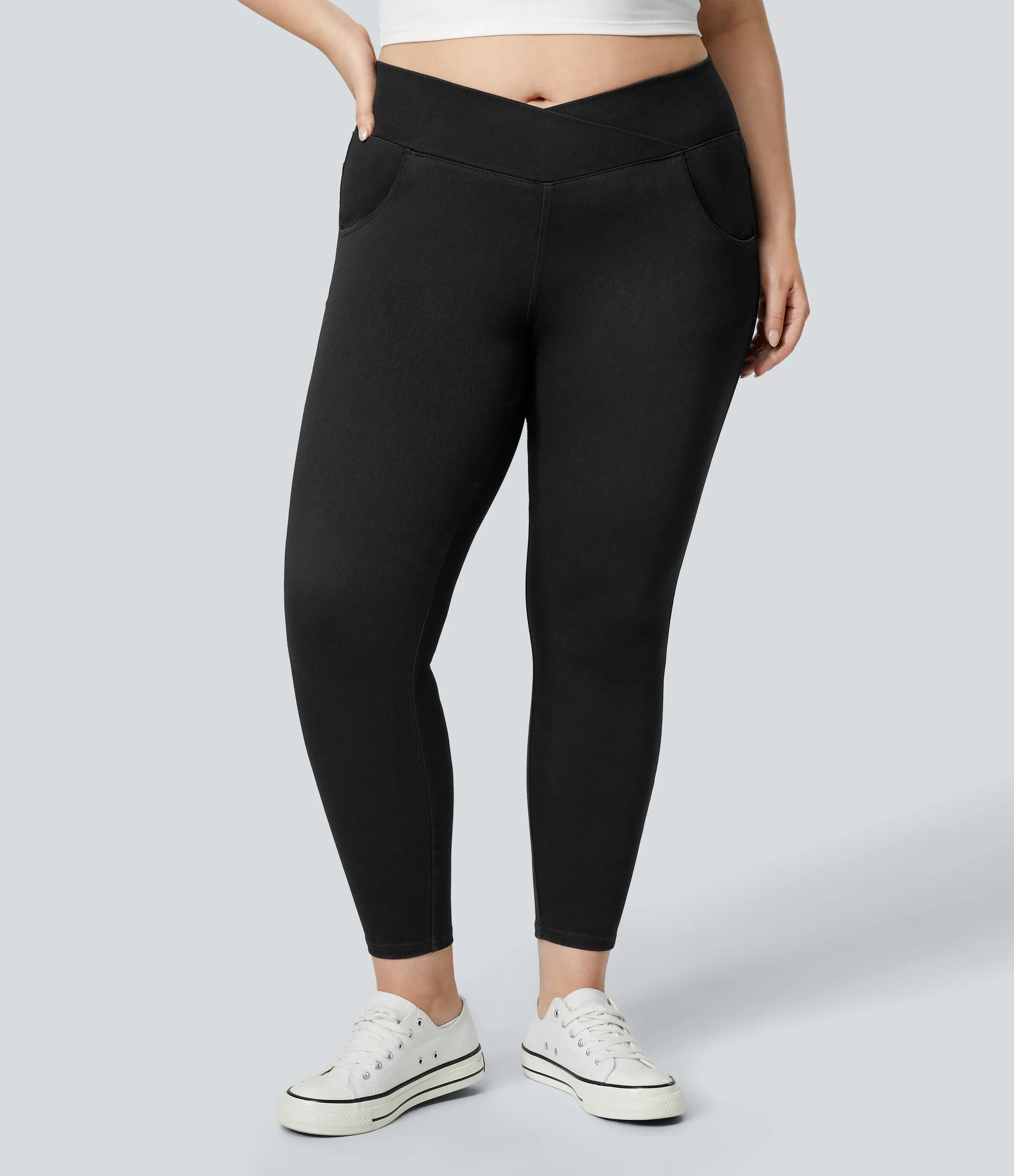 Halara Leggings Halara Flex™ Denim oficina cruzado elástico tiro alto bolsillo talla grande - Black Denim - 2X(7/8) sold by Halara product image thumbnail 3