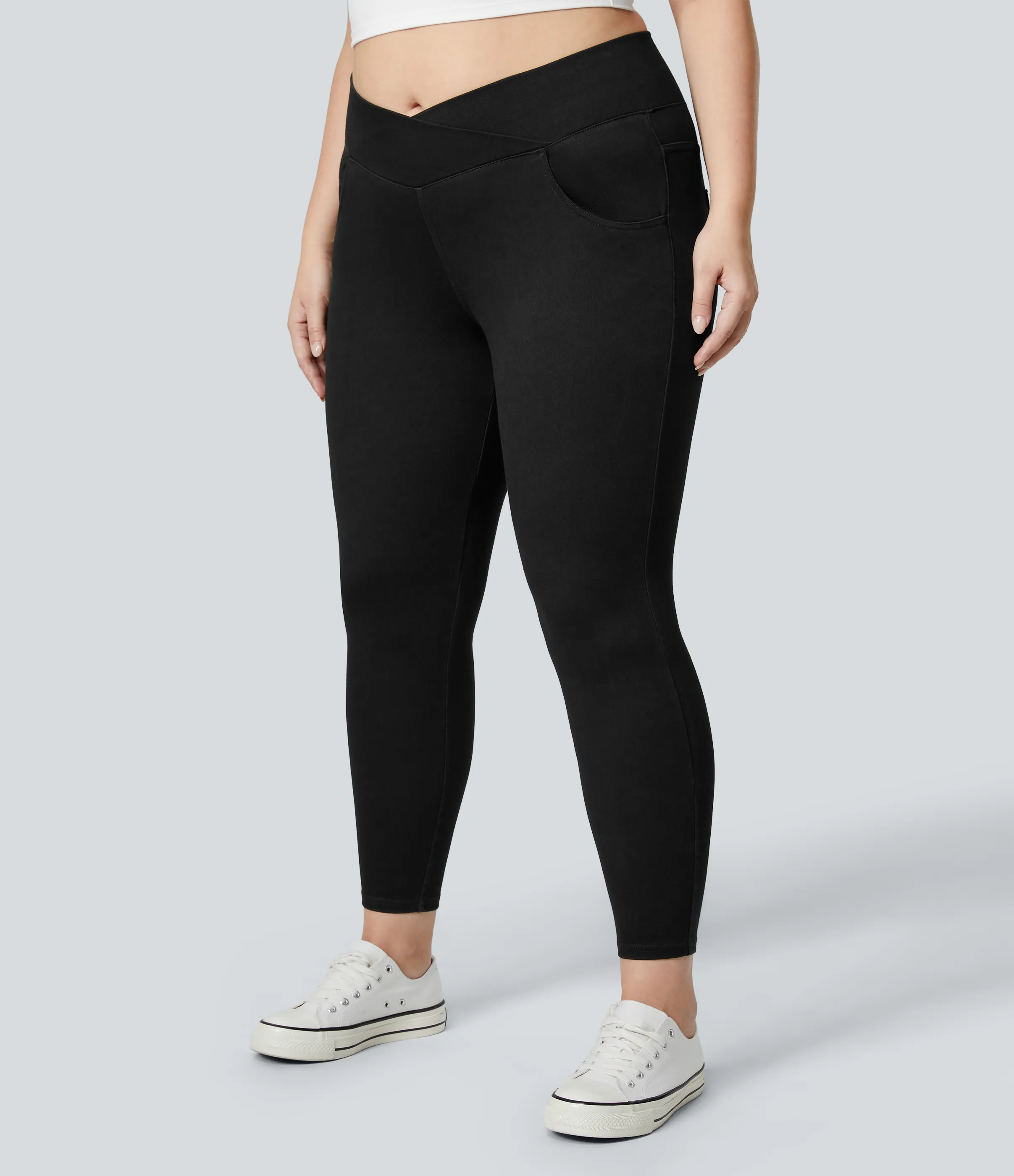 Halara Leggings Halara Flex™ Denim oficina cruzado elástico tiro alto bolsillo talla grande - Black Denim - 2X(7/8) sold by Halara product image thumbnail 4