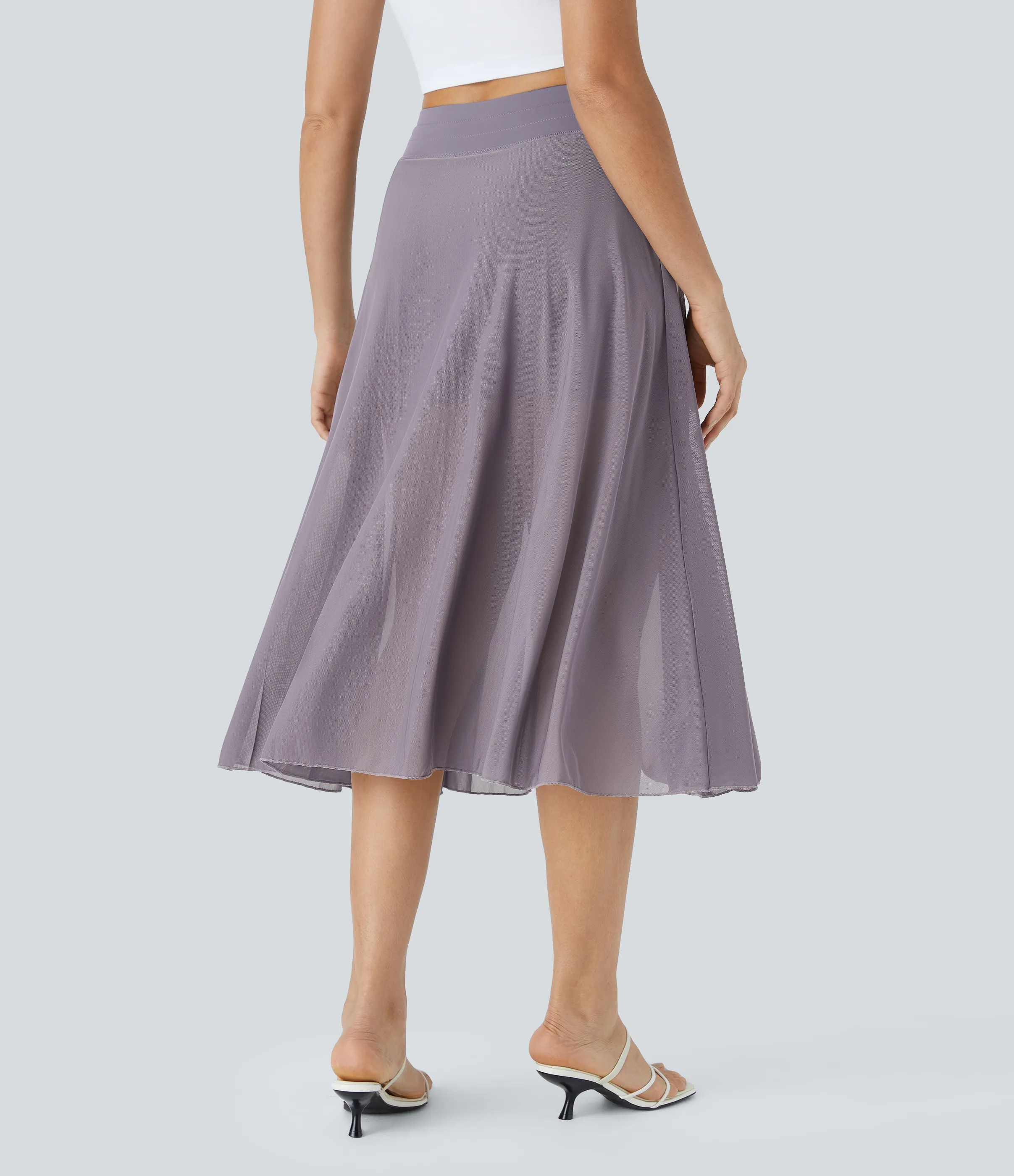 Halara Falda midi casual 2 en 1 acampanada con bolsillo lateral de tiro alto con cordón y malla en contraste - Stardust Mauve - XL sold by Halara product image thumbnail 3