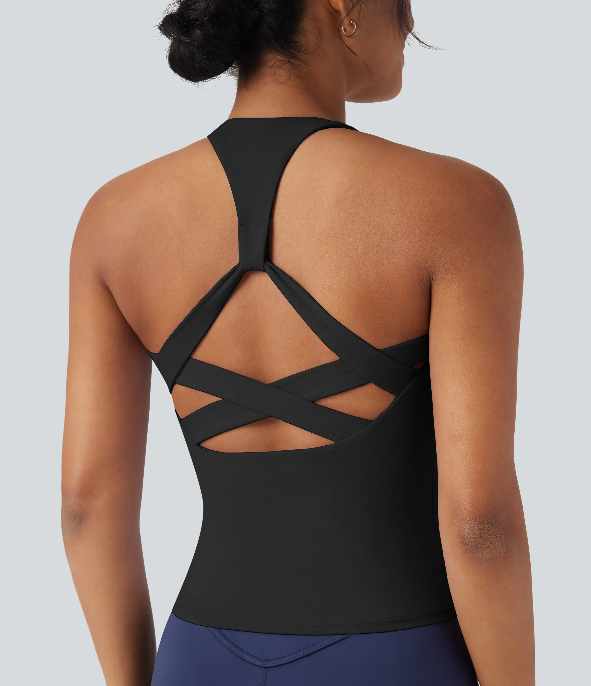Halara Camiseta de yoga con espalda cruzada (largo extra) - Black - M(Long) sold by Halara