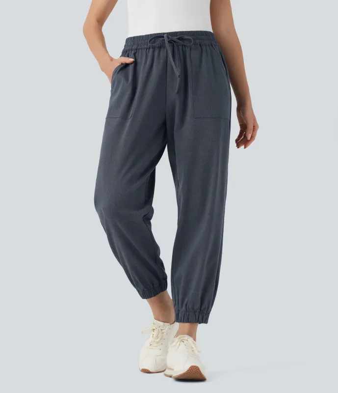 Halara Joggers casuales de tiro medio con cordón y bolsillos - Denim Deep Sea Blue - XS(regular) sold by Halara