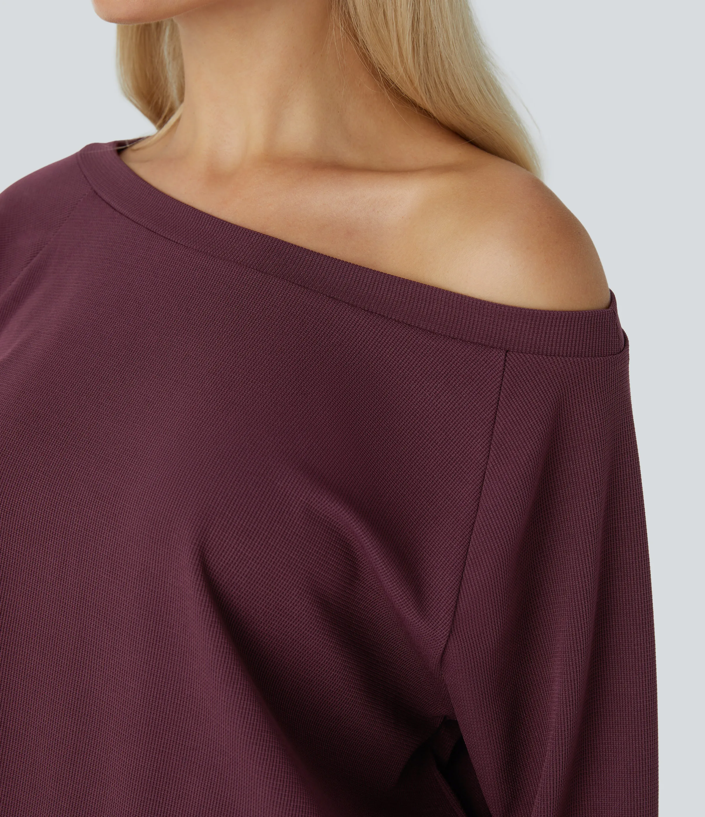 Halara Mono sin hombro manga larga bolsillo lateral plisado gofre - Evening Red - M(regular) sold by Halara product image thumbnail 5