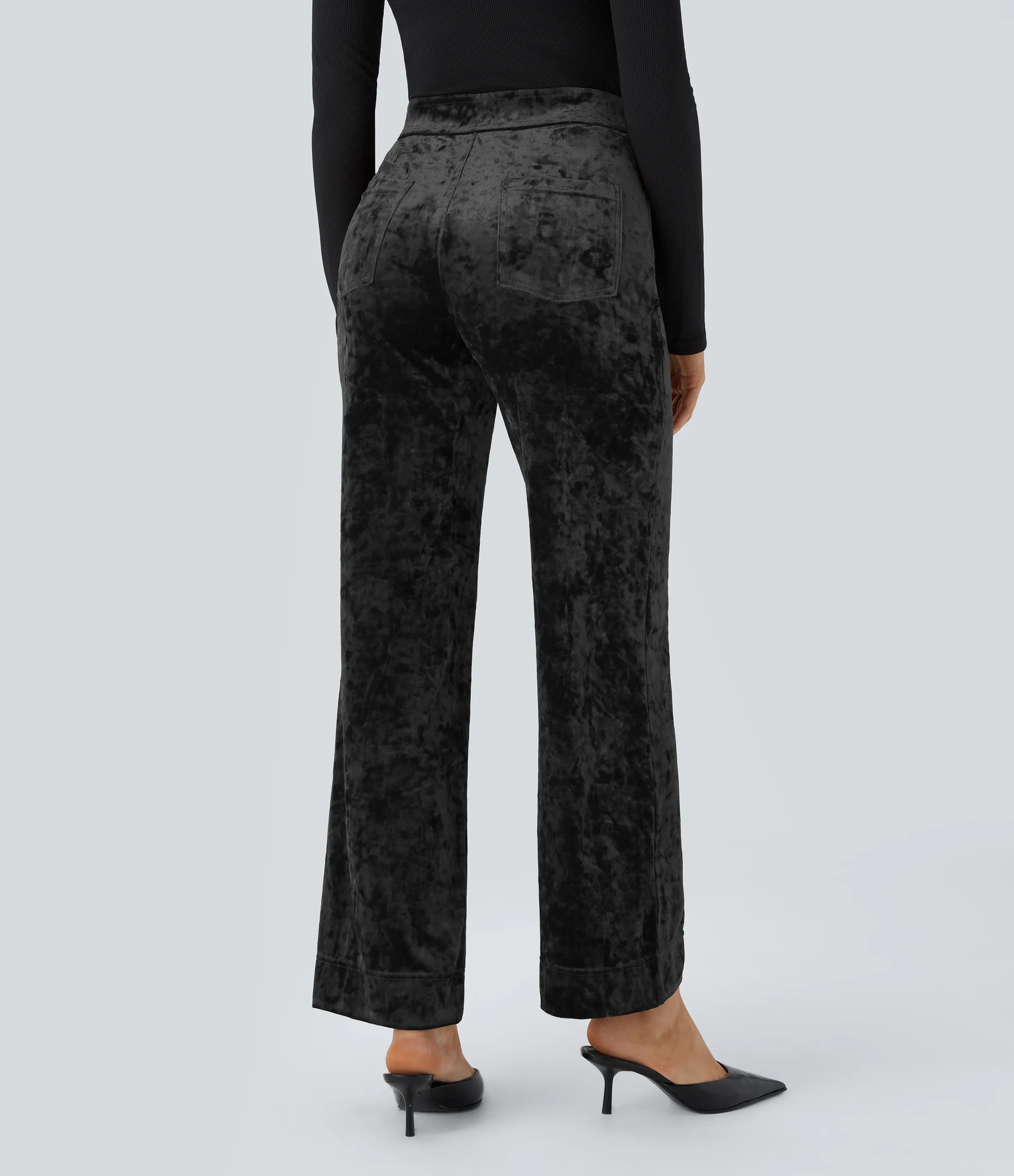 Halara Pantalón terciopelo botón tiro alto bolsillo múltiple - Black - XL(regular) sold by Halara product image thumbnail 4