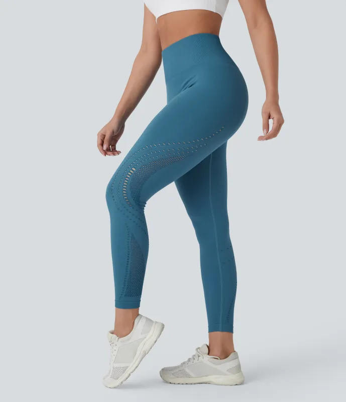 Halara Leggings yoga tiro alto perforado 7/8 sin costura - Bluesteel - XS(7/8) sold by Halara