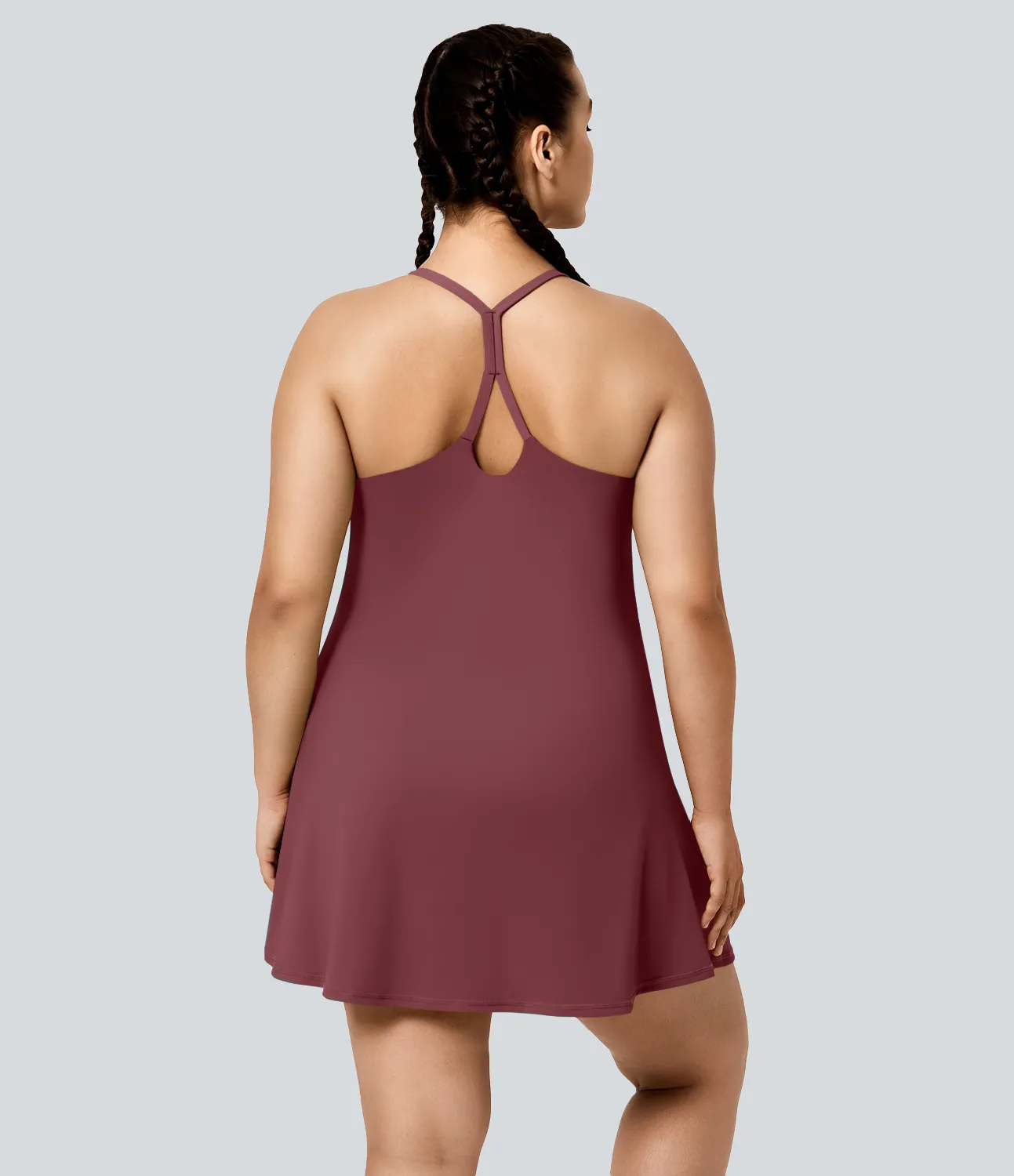 Halara Minivestido Everyday Softlyzero™ Airy sin espalda 2 en 1 bolsillo lateral tacto fresco talla grande-Euphoria Air-UPF50+ - Cordovan - 3X sold by Halara product image thumbnail 3