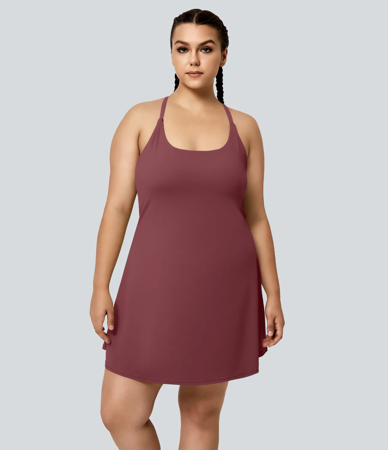 Halara Minivestido Everyday Softlyzero™ Airy sin espalda 2 en 1 bolsillo lateral tacto fresco talla grande-Euphoria Air-UPF50+ - Cordovan - 3X sold by Halara product image thumbnail 4