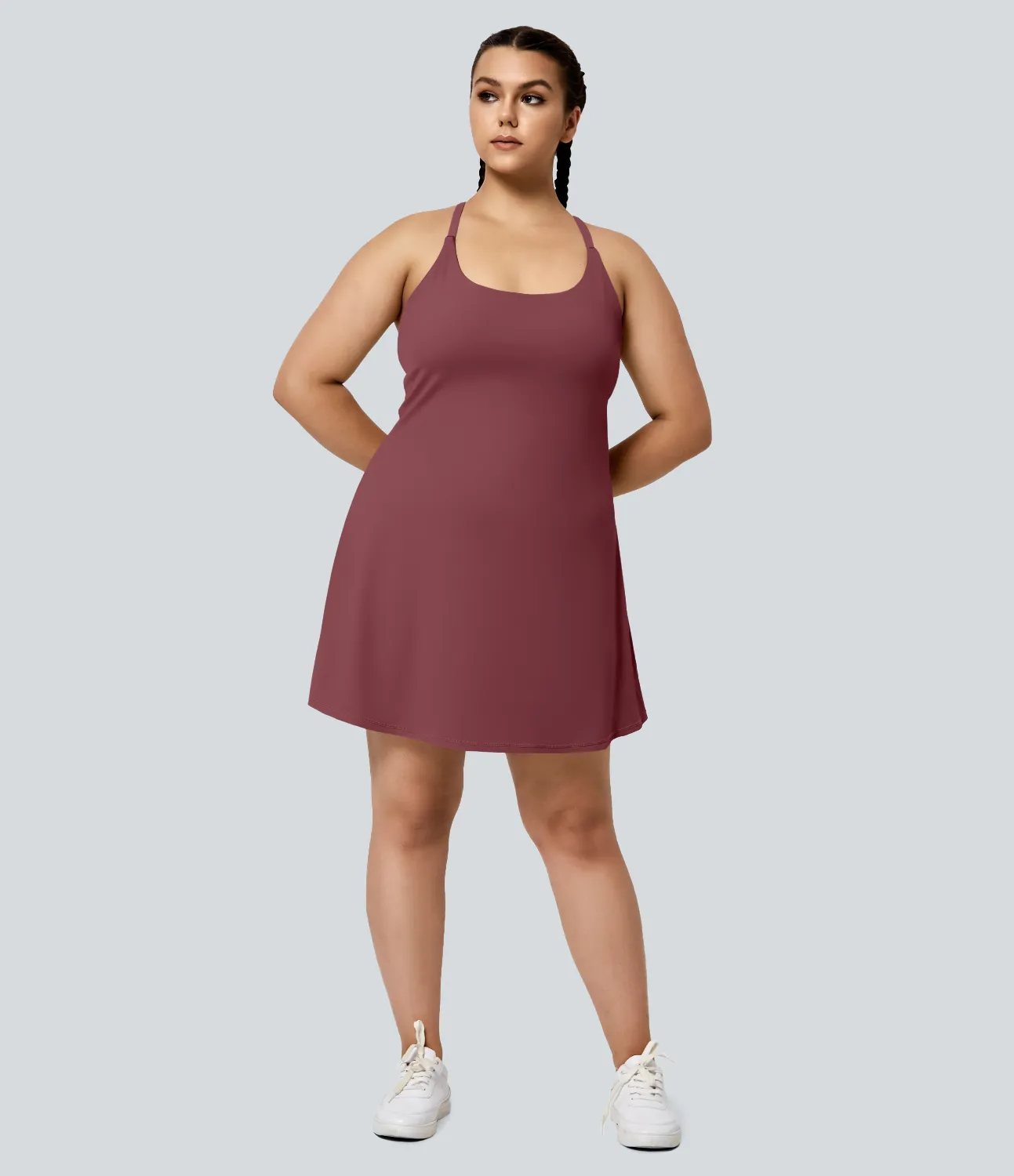 Halara Minivestido Everyday Softlyzero™ Airy sin espalda 2 en 1 bolsillo lateral tacto fresco talla grande-Euphoria Air-UPF50+ - Cordovan - 3X sold by Halara product image thumbnail 5