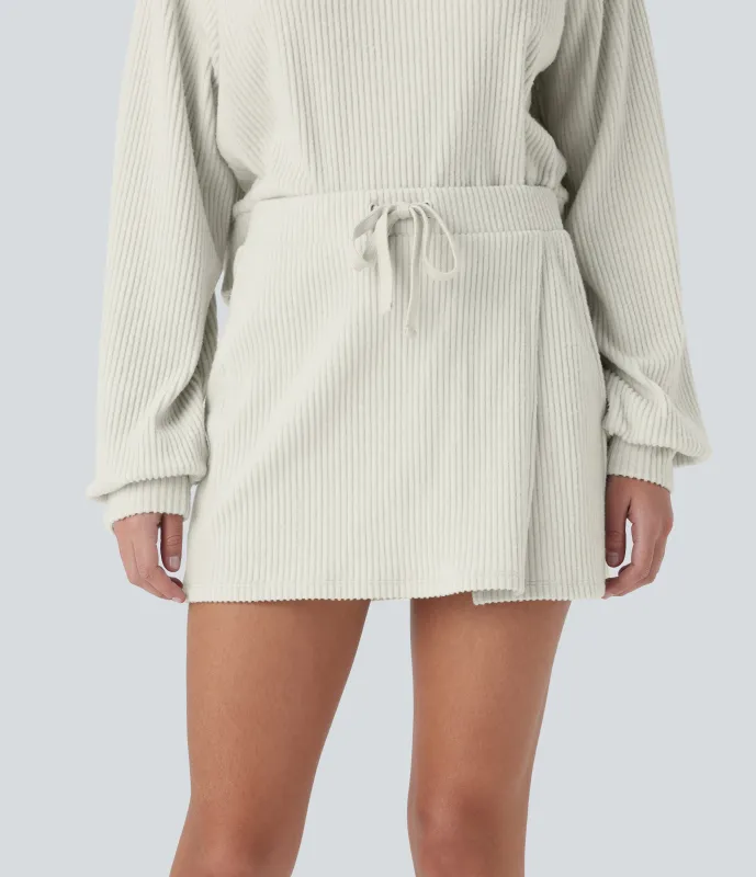 Halara Minifalda 2 en 1 acanalado tiro medio cordón ajustable bolsillo trasero dividido - White Onyx - S(regular) sold by Halara