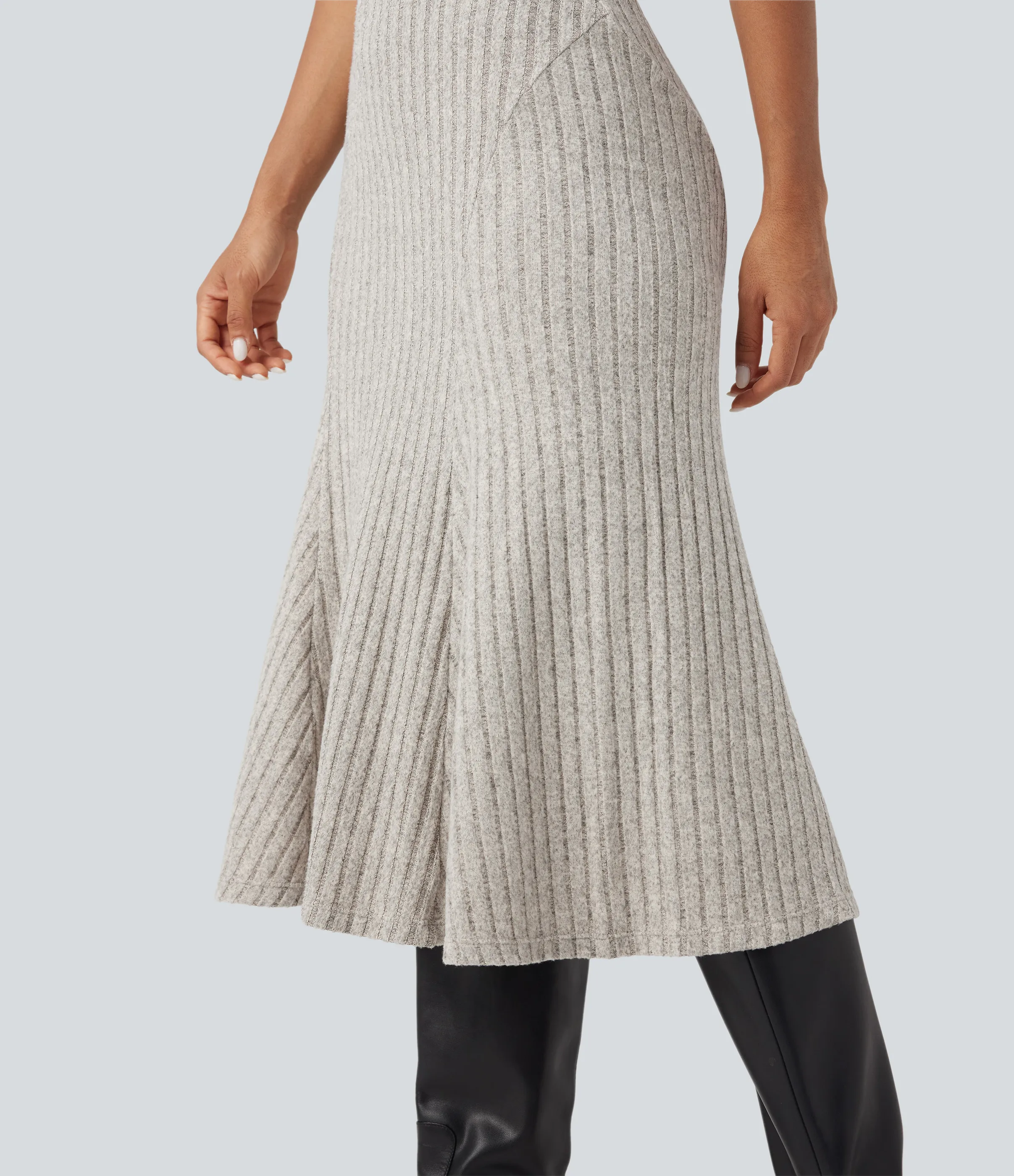 Halara Falda midi casual de tiro alto con corte A y punto acanalado - Warm Grey Floral Velvet - XS(regular) sold by Halara product image thumbnail 5