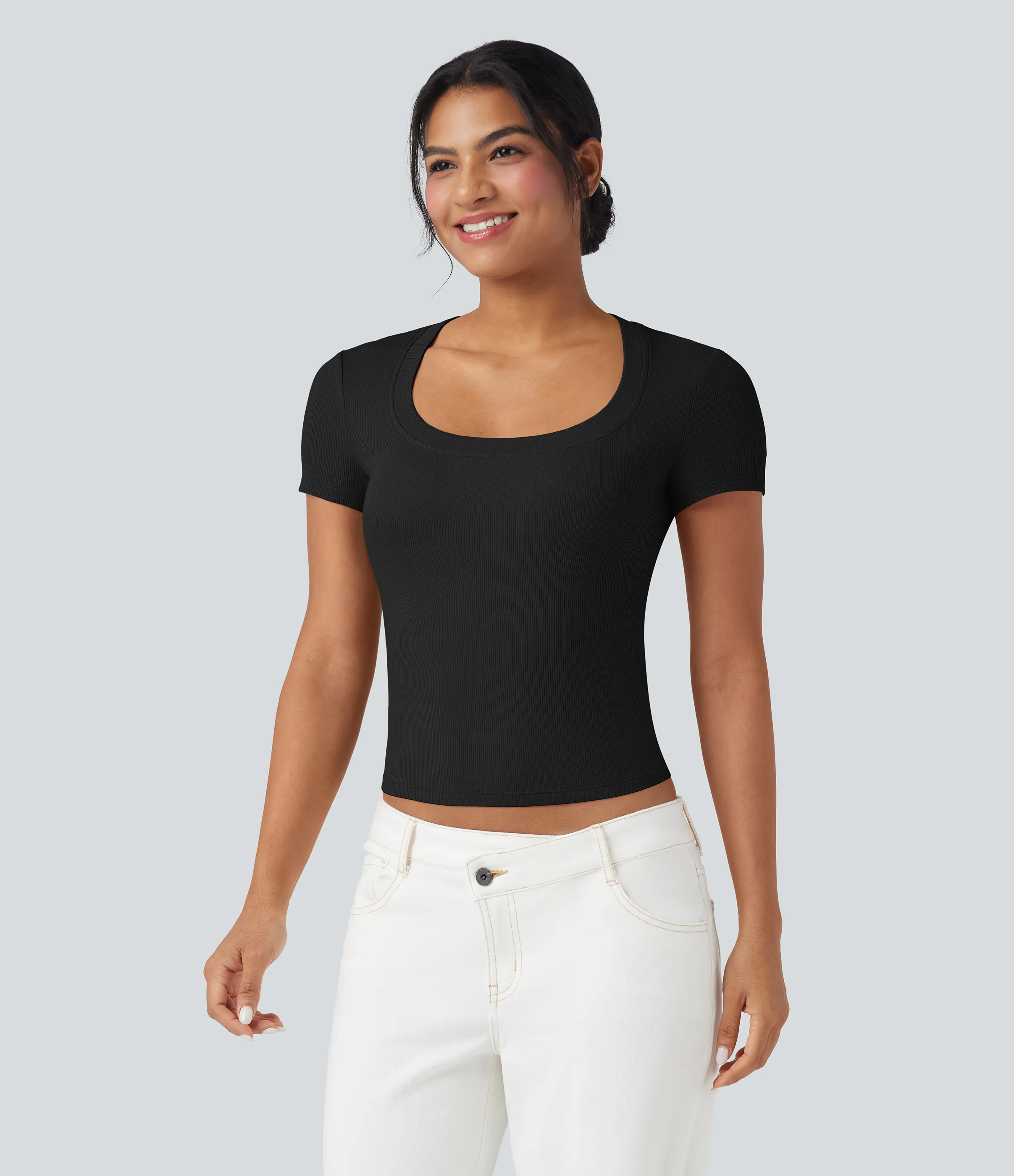 Halara Camiseta casual de manga corta de punto acanalado - Black - M sold by Halara product image thumbnail 5